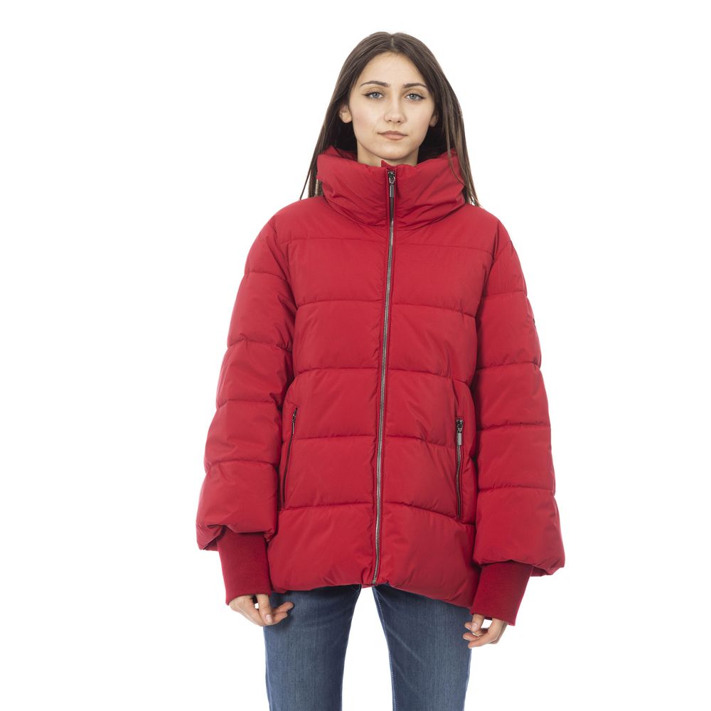 Baldinini Trend Elegante rote kurze Daunenjacke mit Kapuze