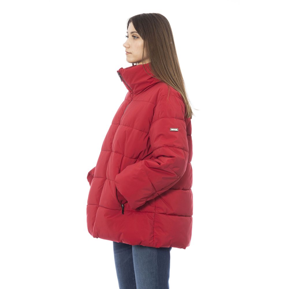 Baldinini Trend Elegante rote kurze Daunenjacke mit Kapuze