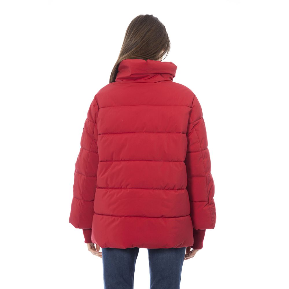 Baldinini Trend Elegante rote kurze Daunenjacke mit Kapuze