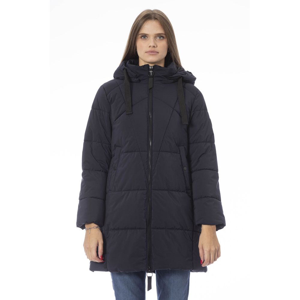 Baldinini Trend Chic Blaue lange Daunenjacke