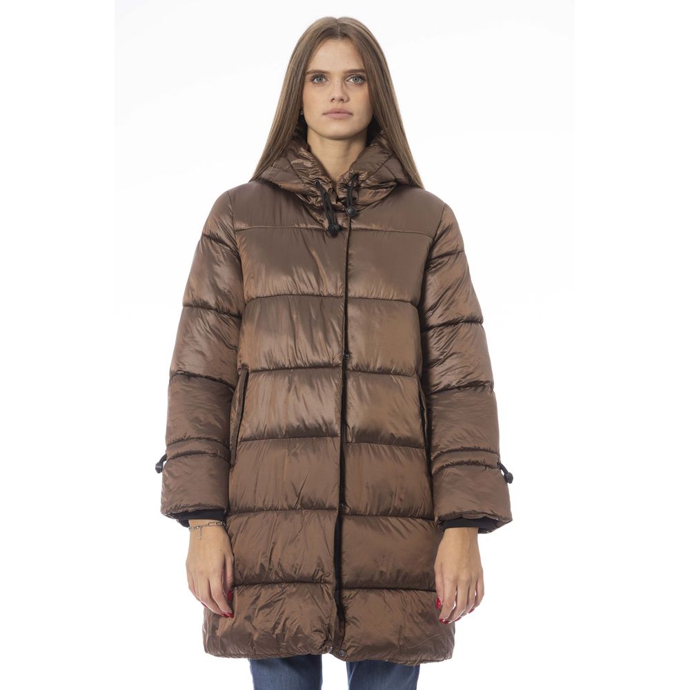 Baldinini Trend Chic braune Daunenjacke mit Monogramm-Detail