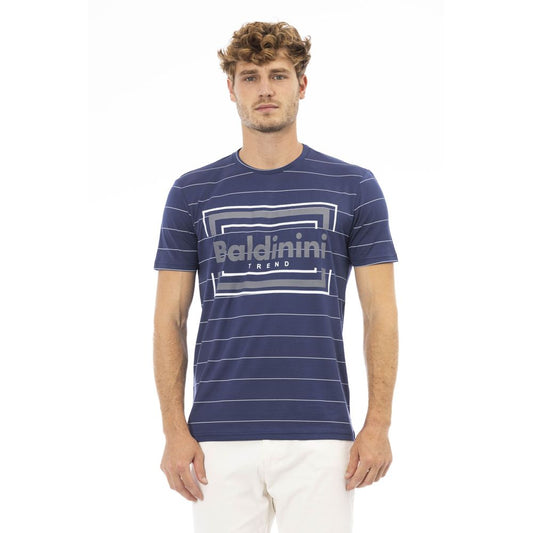 Baldinini Trend Chic blaues Baumwoll-T-Shirt mit Frontdruck