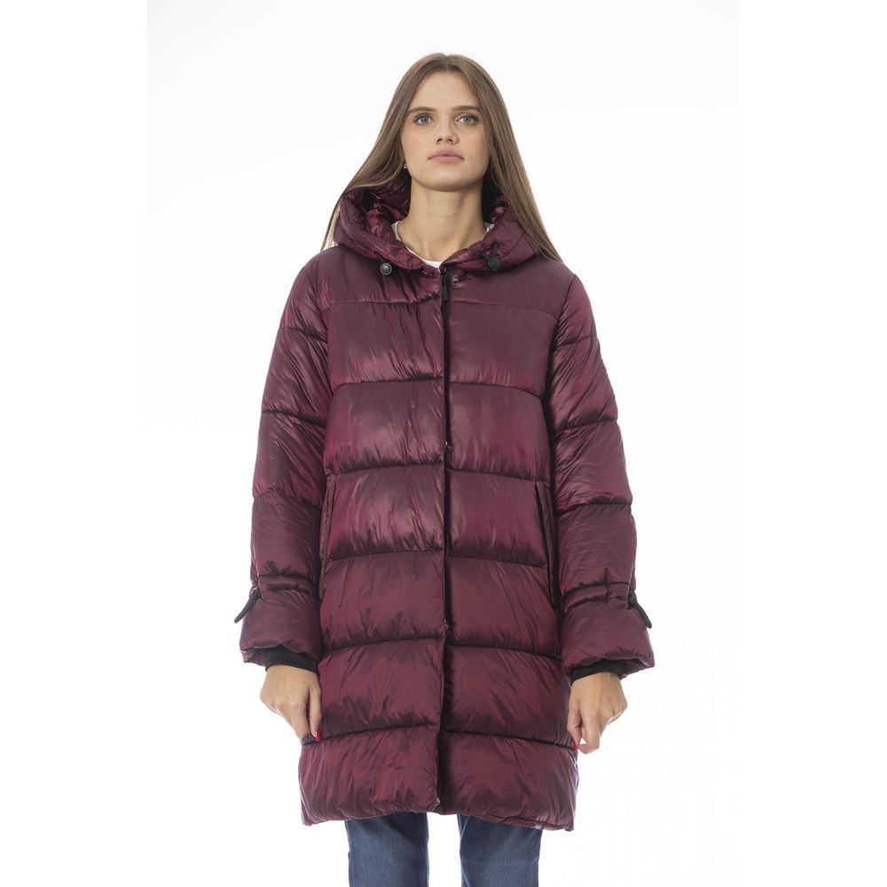 Baldinini Trend Elegante lange Daunenjacke in Burgunderrot