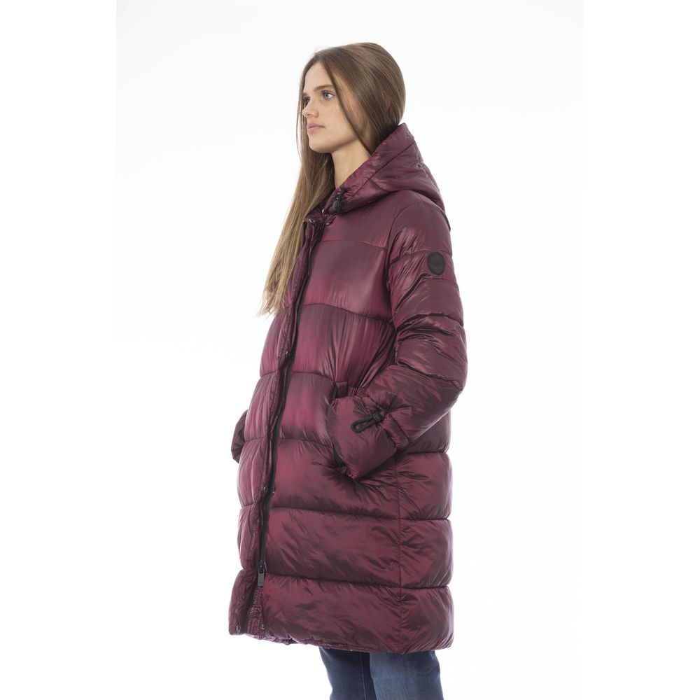 Baldinini Trend Elegante lange Daunenjacke in Burgunderrot