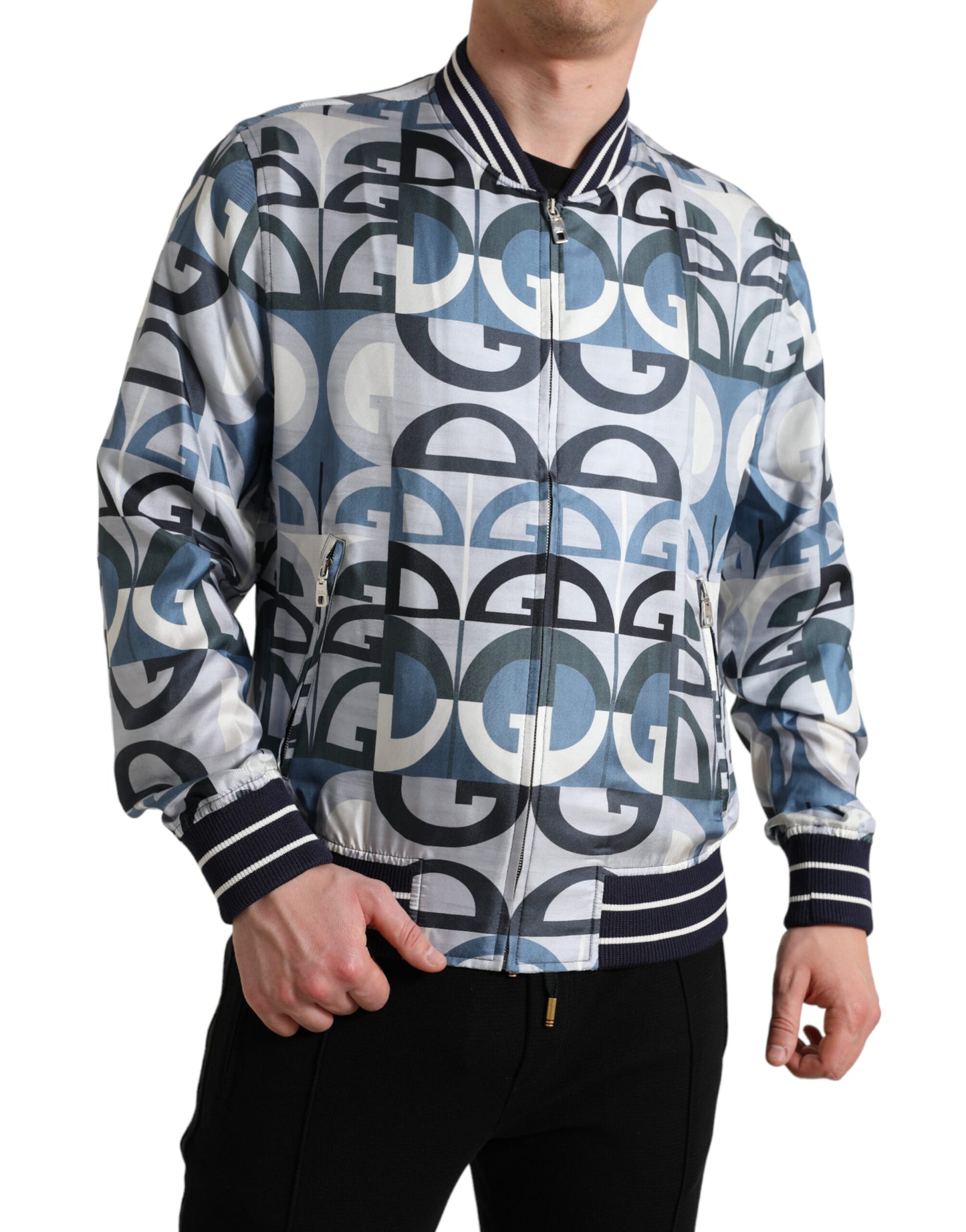 Dolce &amp; Gabbana Multicolor Logo Print Bomber Blouson Jacket