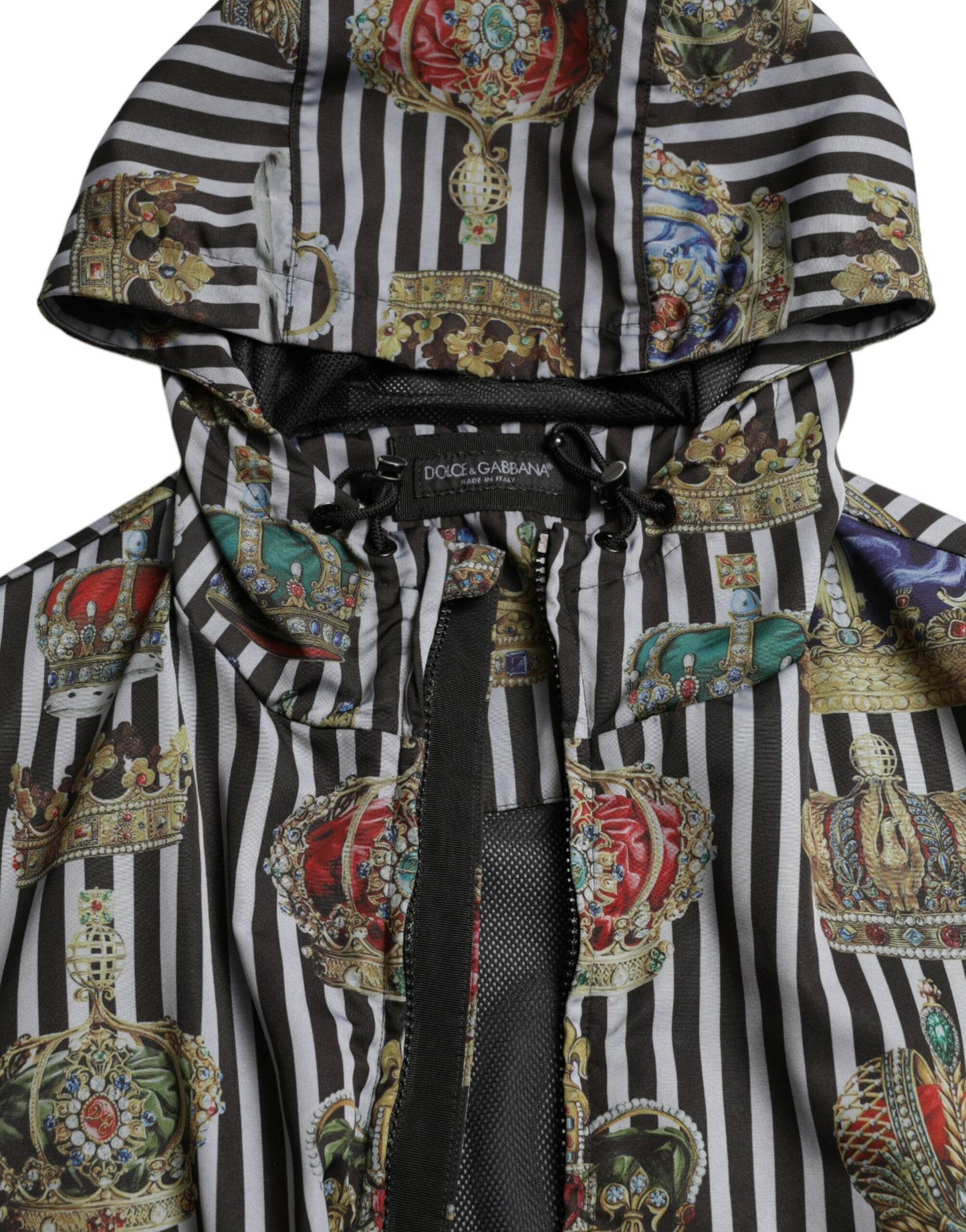 Dolce &amp; Gabbana Black White Striped Crown Hooded Jacket