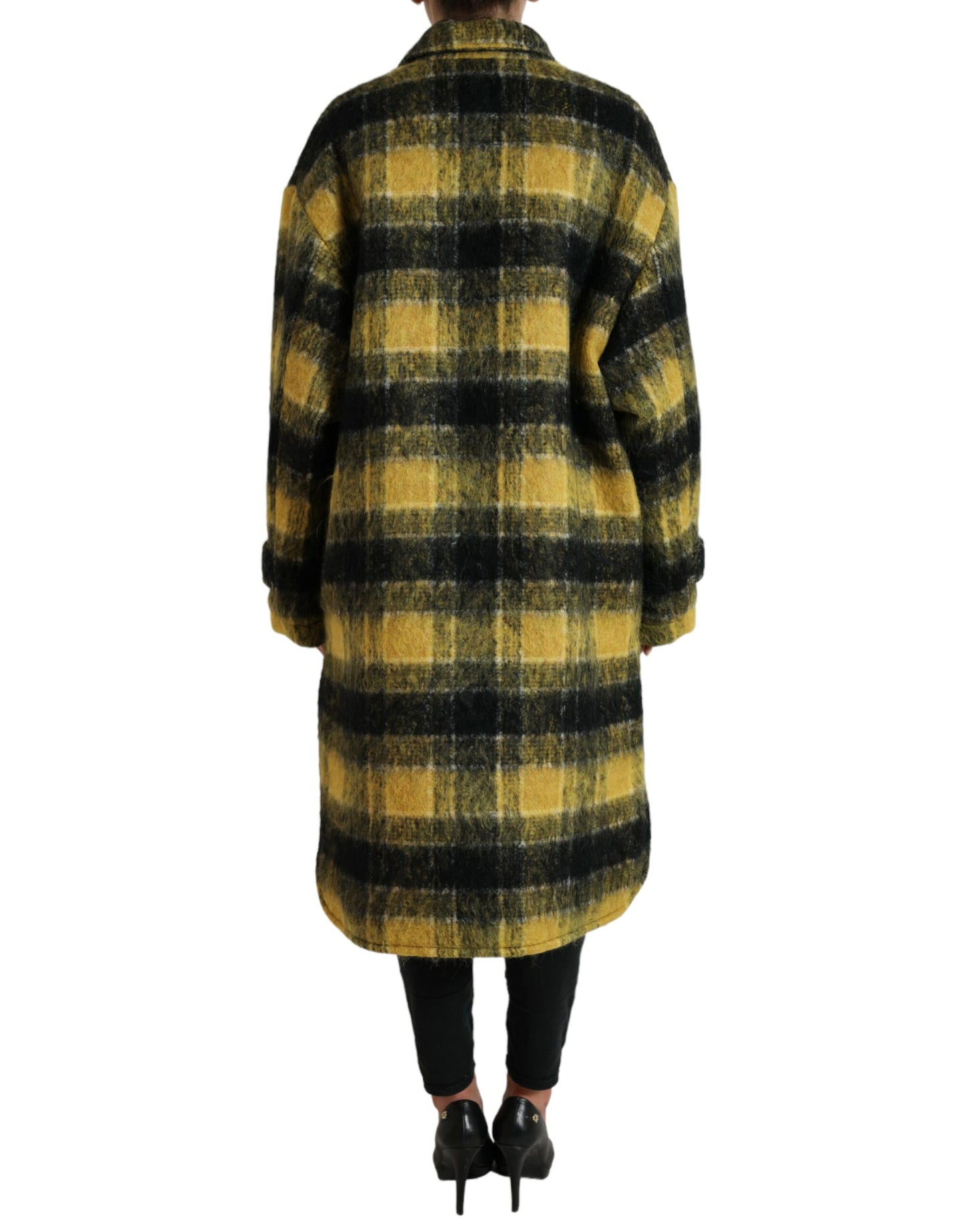 Dolce &amp; Gabbana Yellow Plaid Long Sleeve Casual Coat Jacket