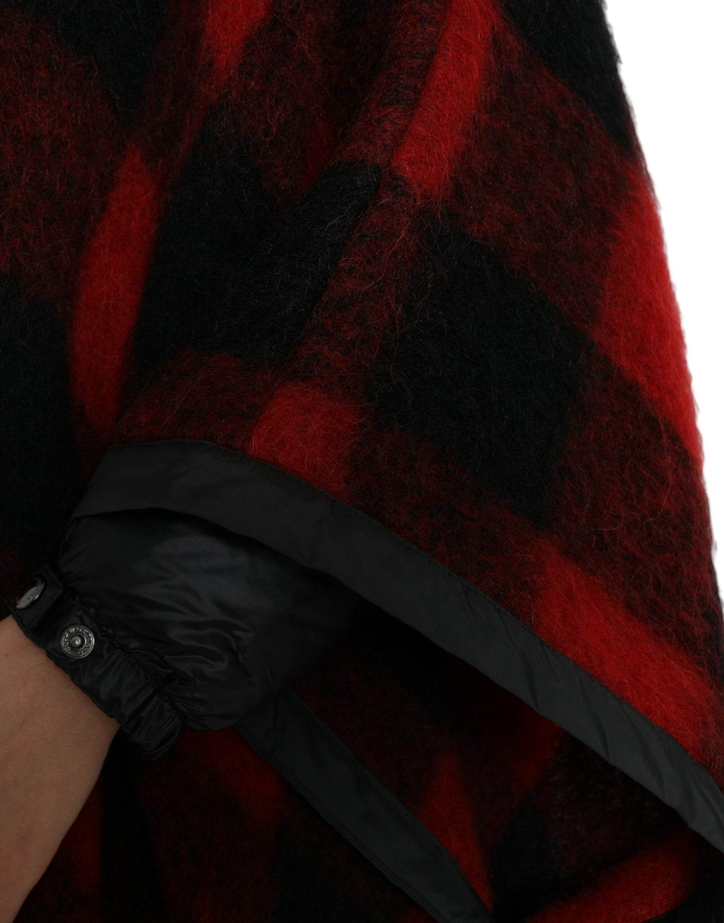 Dolce &amp; Gabbana Black Red Buffalo Check Hooded Poncho Jacket