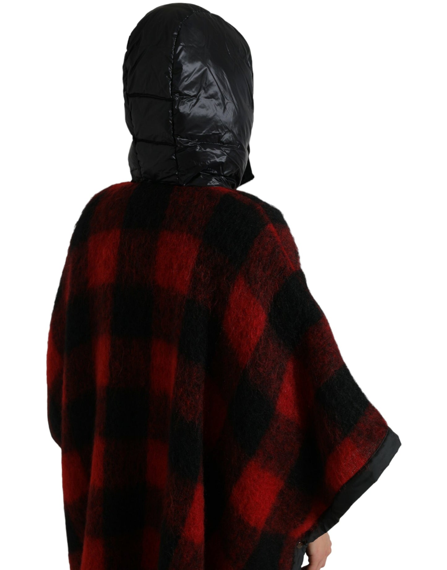 Dolce &amp; Gabbana Black Red Buffalo Check Hooded Poncho Jacket