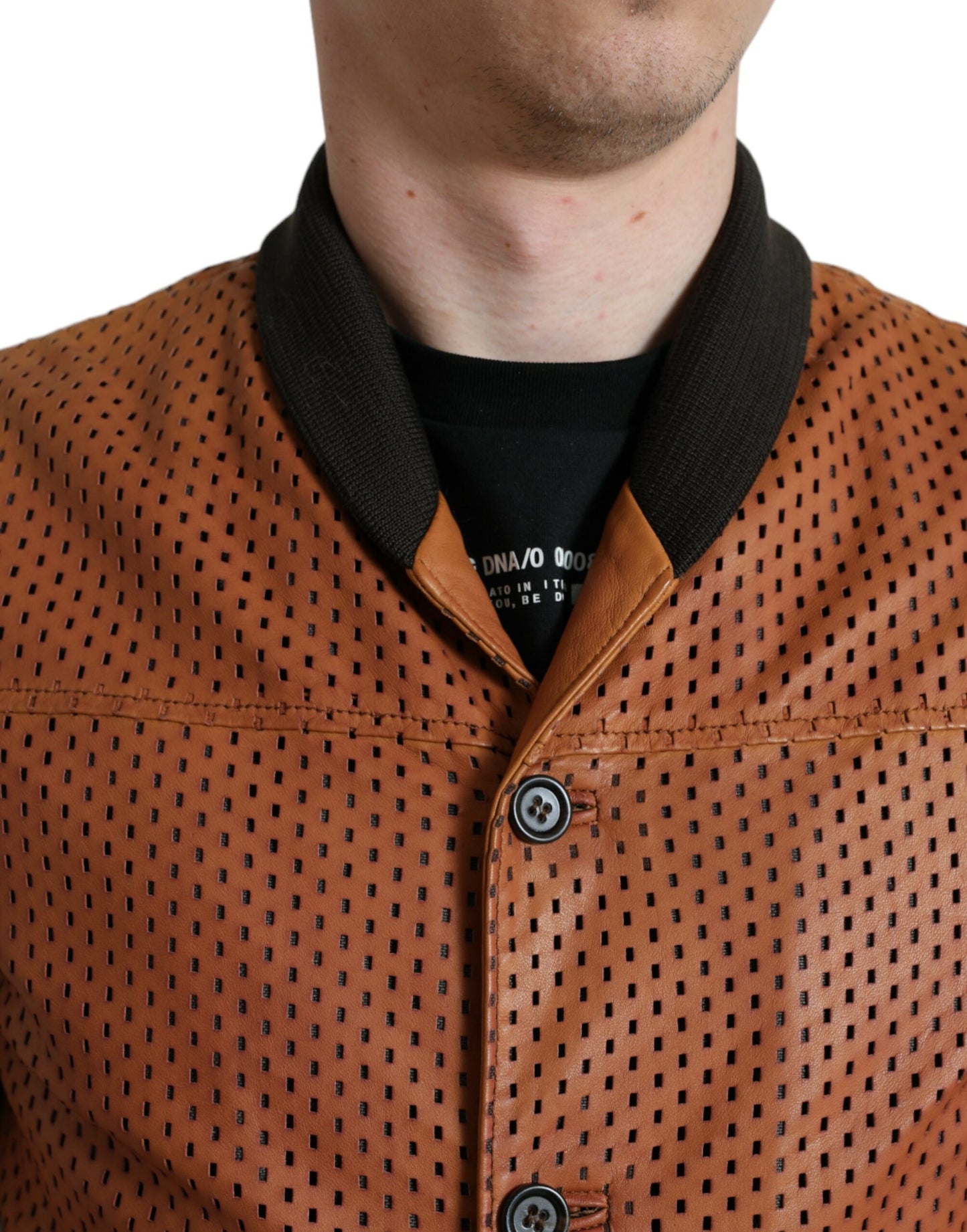 Dolce &amp; Gabbana Brown Lambskin Leather Perforated Jacket