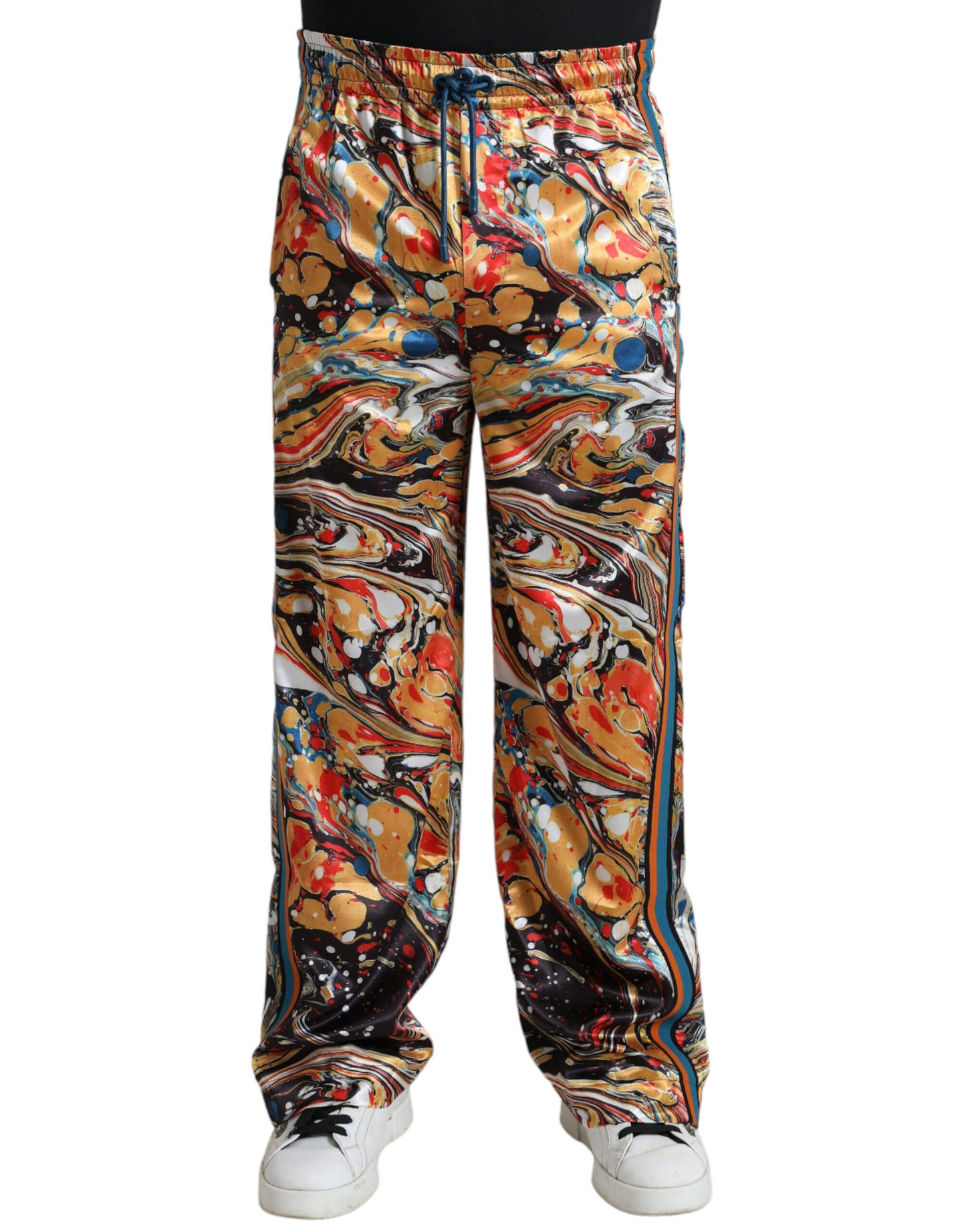 Dolce &amp; Gabbana Multicolor Marble Print Satin Pants