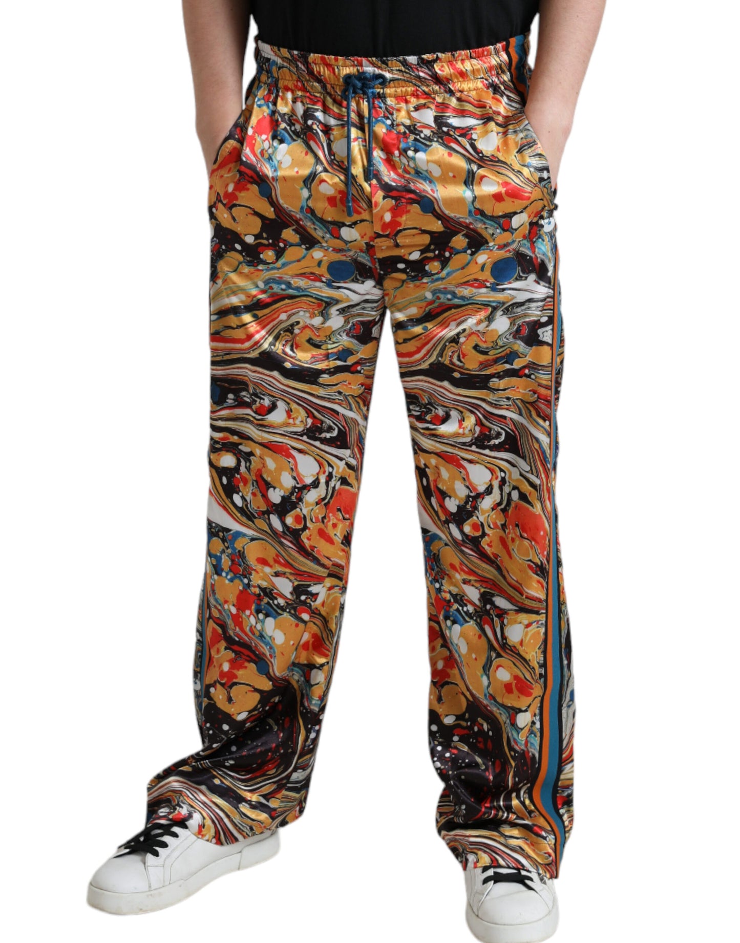 Dolce &amp; Gabbana Multicolor Marble Print Satin Pants