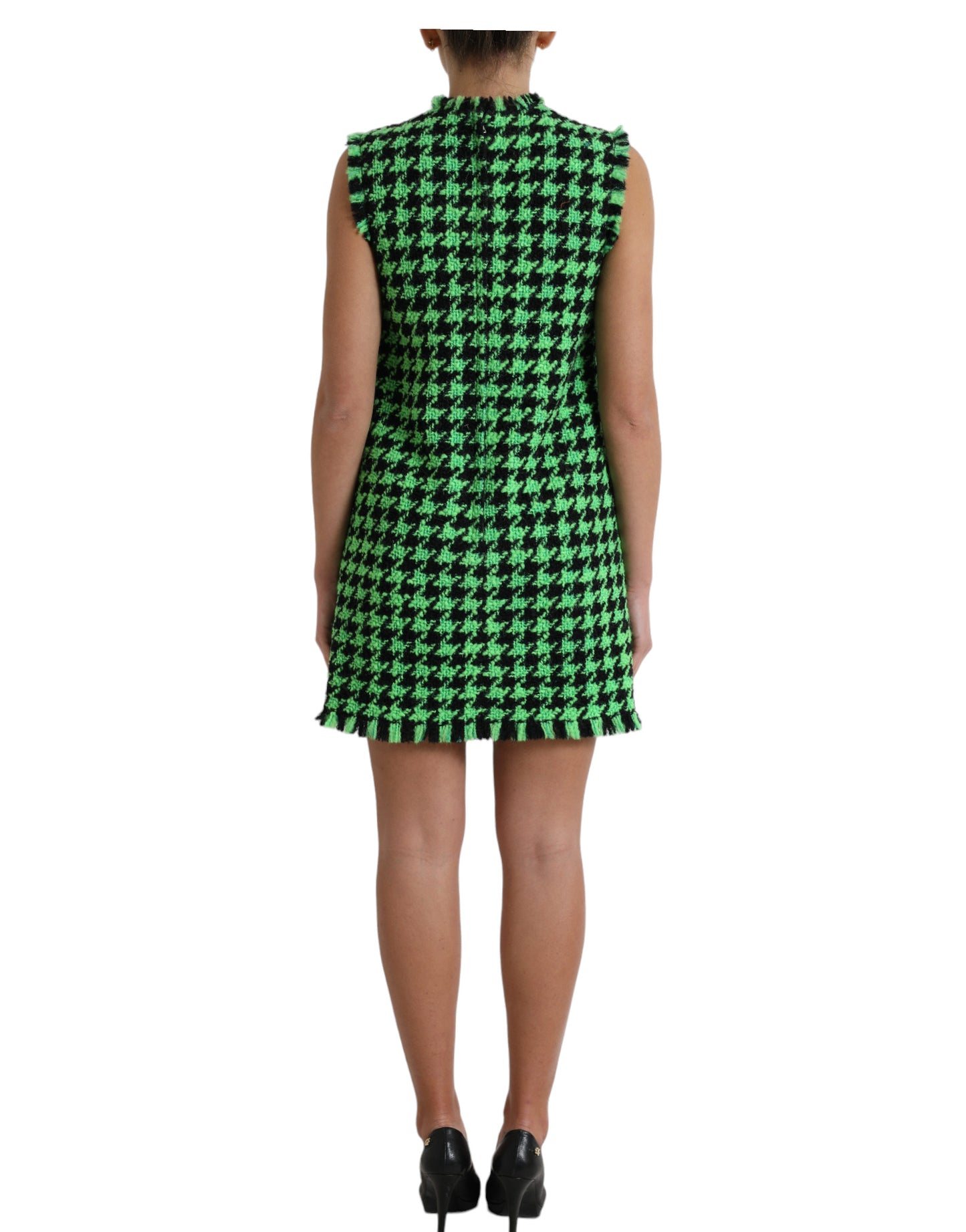 Dolce &amp; Gabbana Green Houndstooth Sleeveless Aline Mini Dress