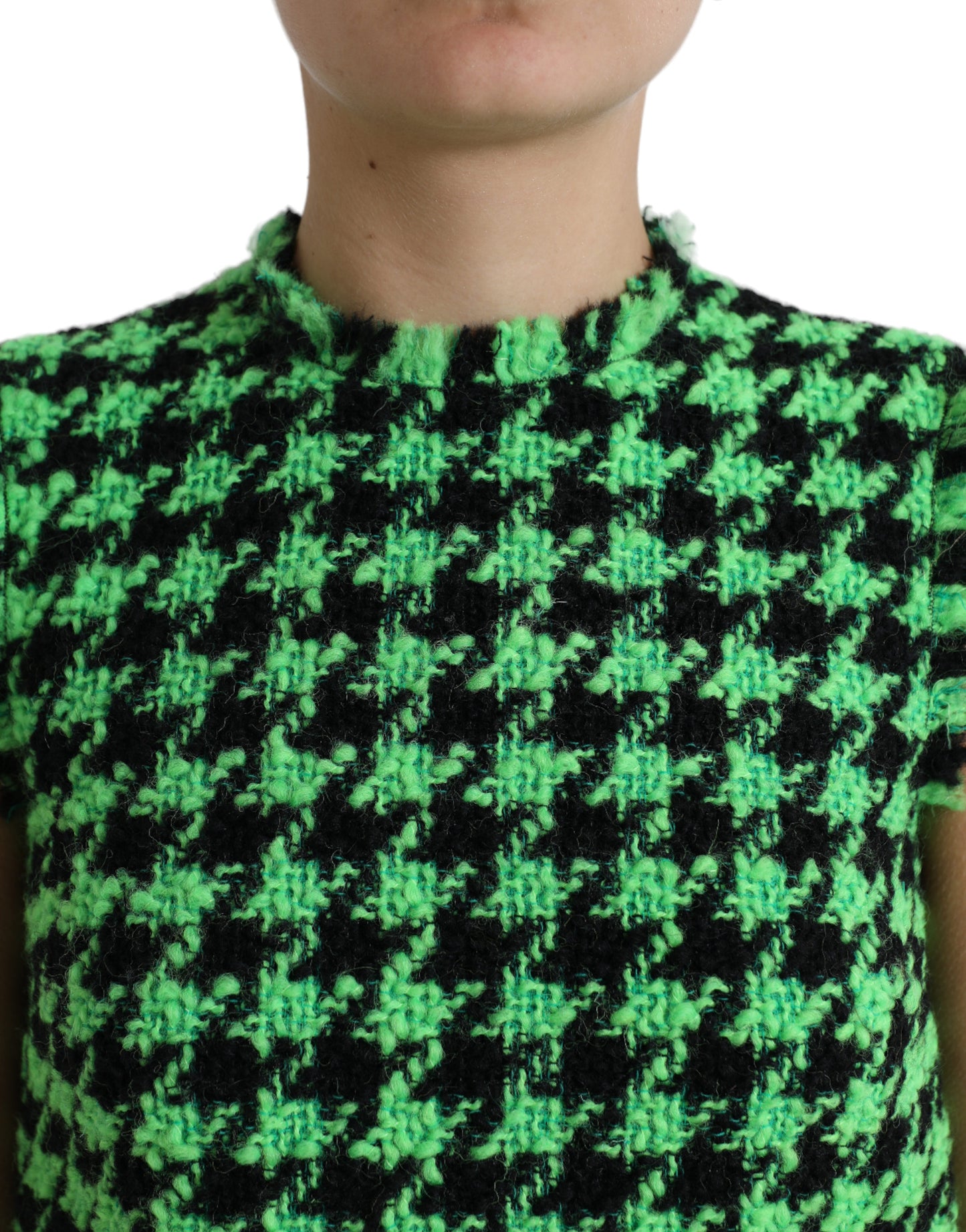 Dolce &amp; Gabbana Green Houndstooth Sleeveless Aline Mini Dress