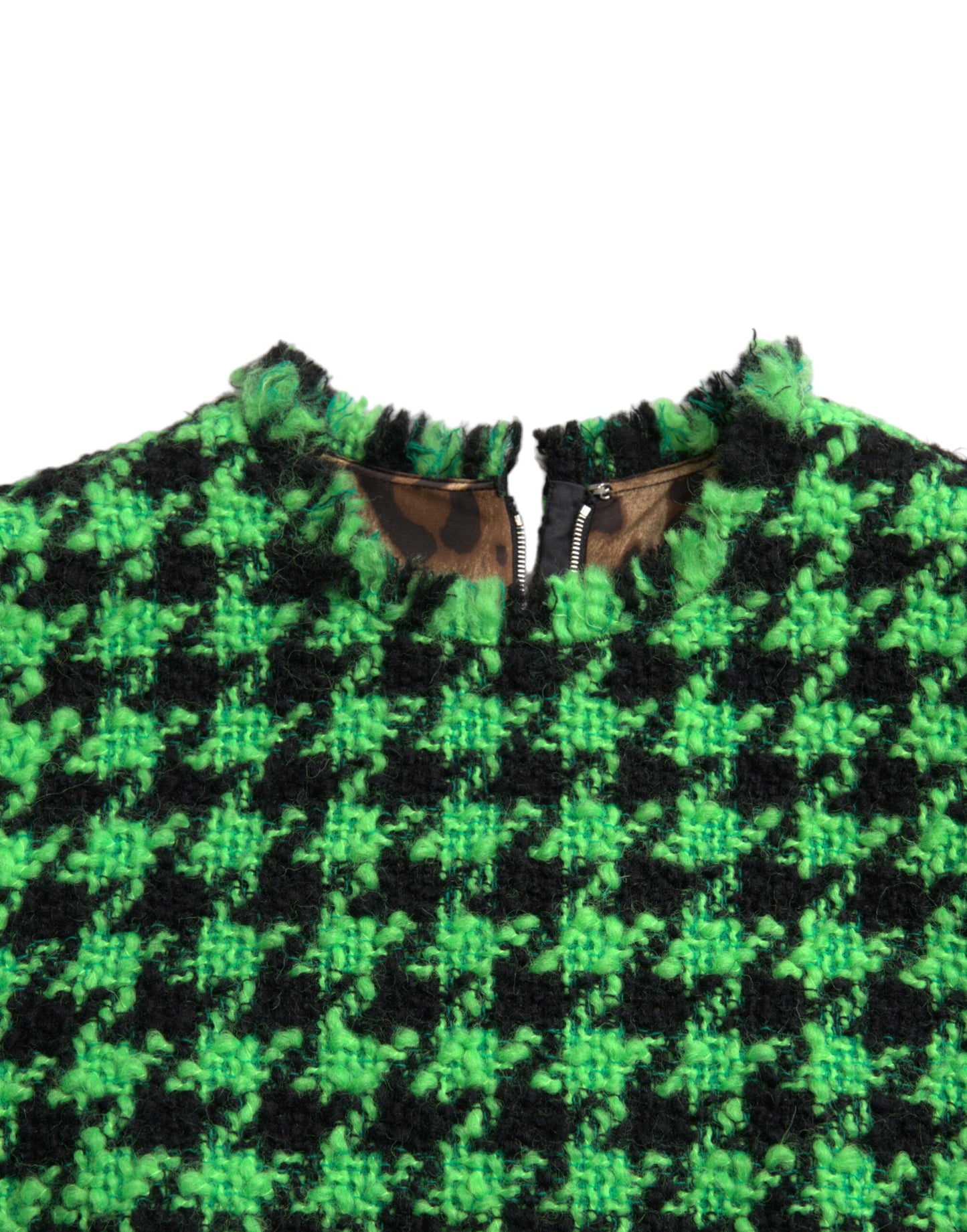 Dolce &amp; Gabbana Green Houndstooth Sleeveless Aline Mini Dress