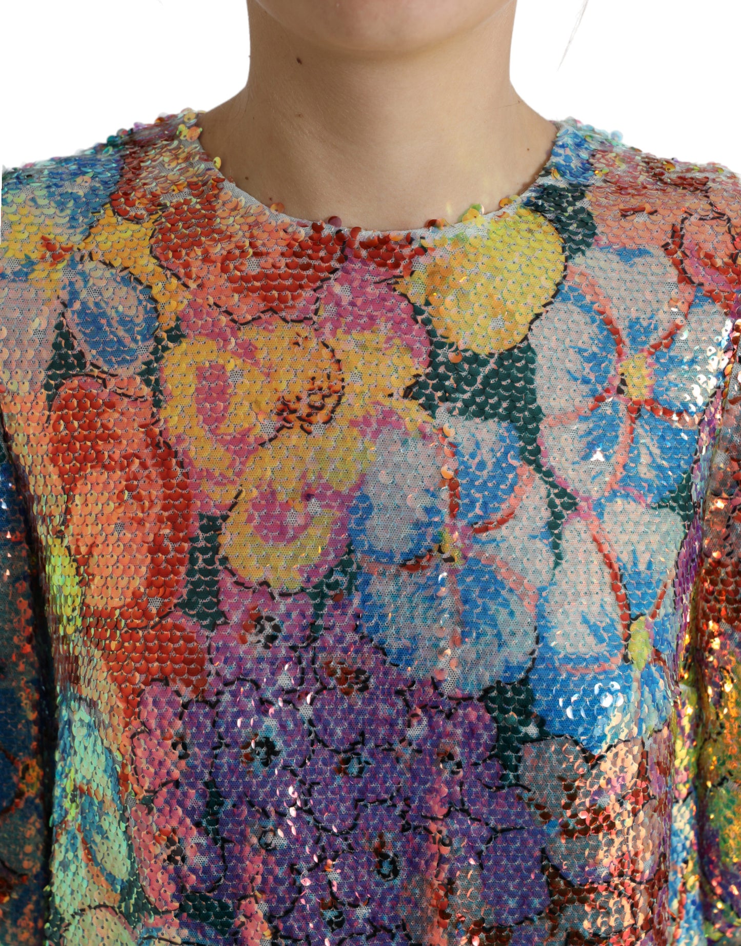 Dolce &amp; Gabbana Multicolor Floral Sequined Shift Mini Dress