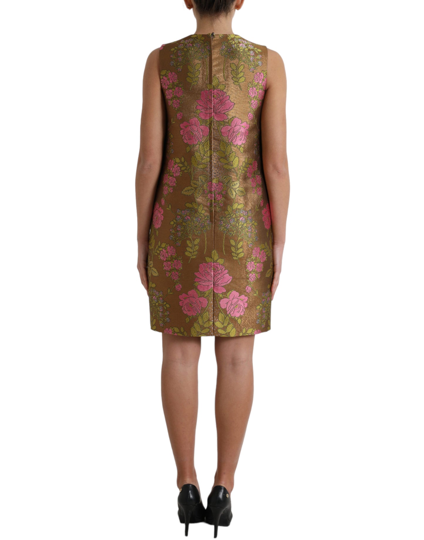 Dolce &amp; Gabbana Brown Floral Jacquard Sleeveless Mini Dress