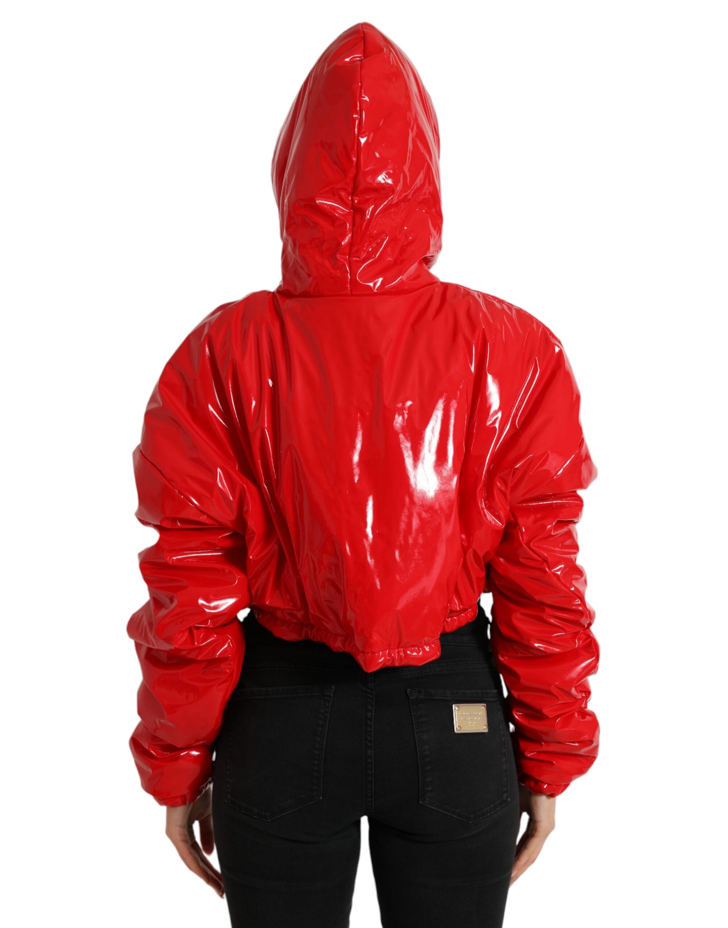 Dolce &amp; Gabbana Shiny Red Hooded Cropped Short Coat Jacket