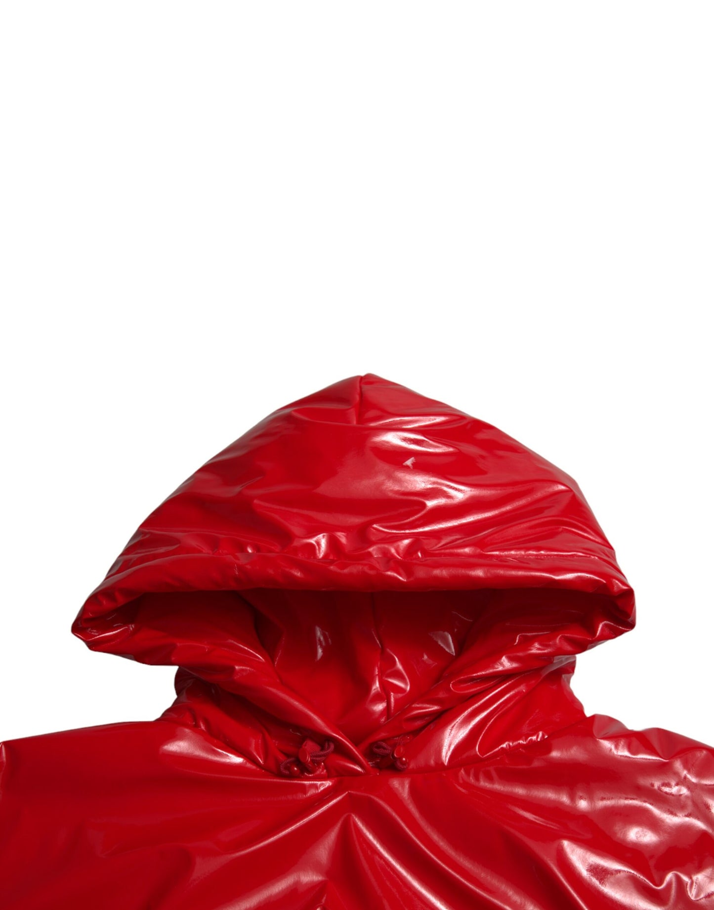 Dolce &amp; Gabbana Shiny Red Hooded Cropped Short Coat Jacket