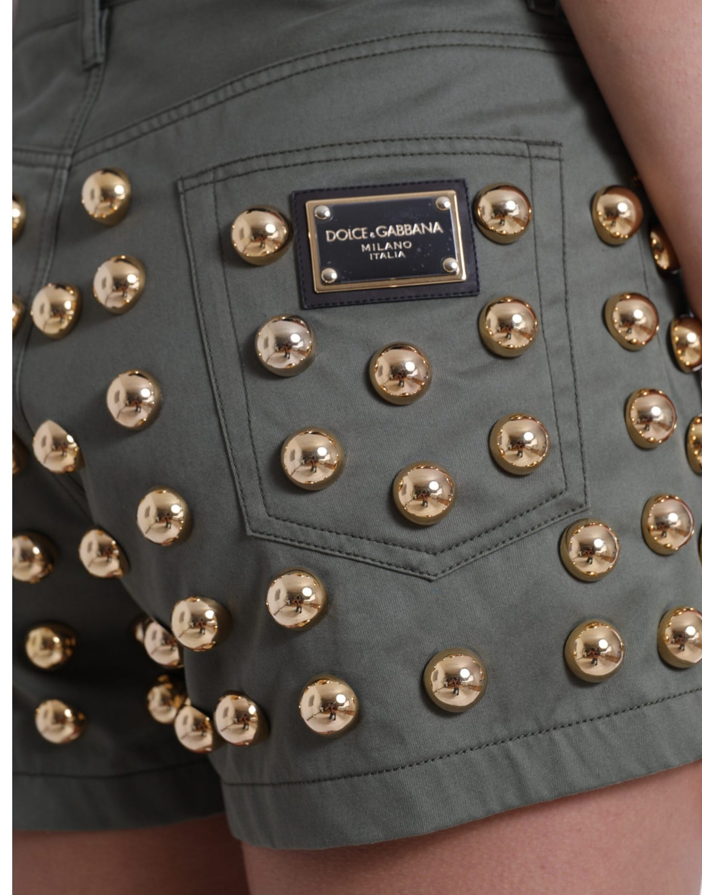 Dolce &amp; Gabbana Green Embellished Cotton High Waist Hot Pants Shorts