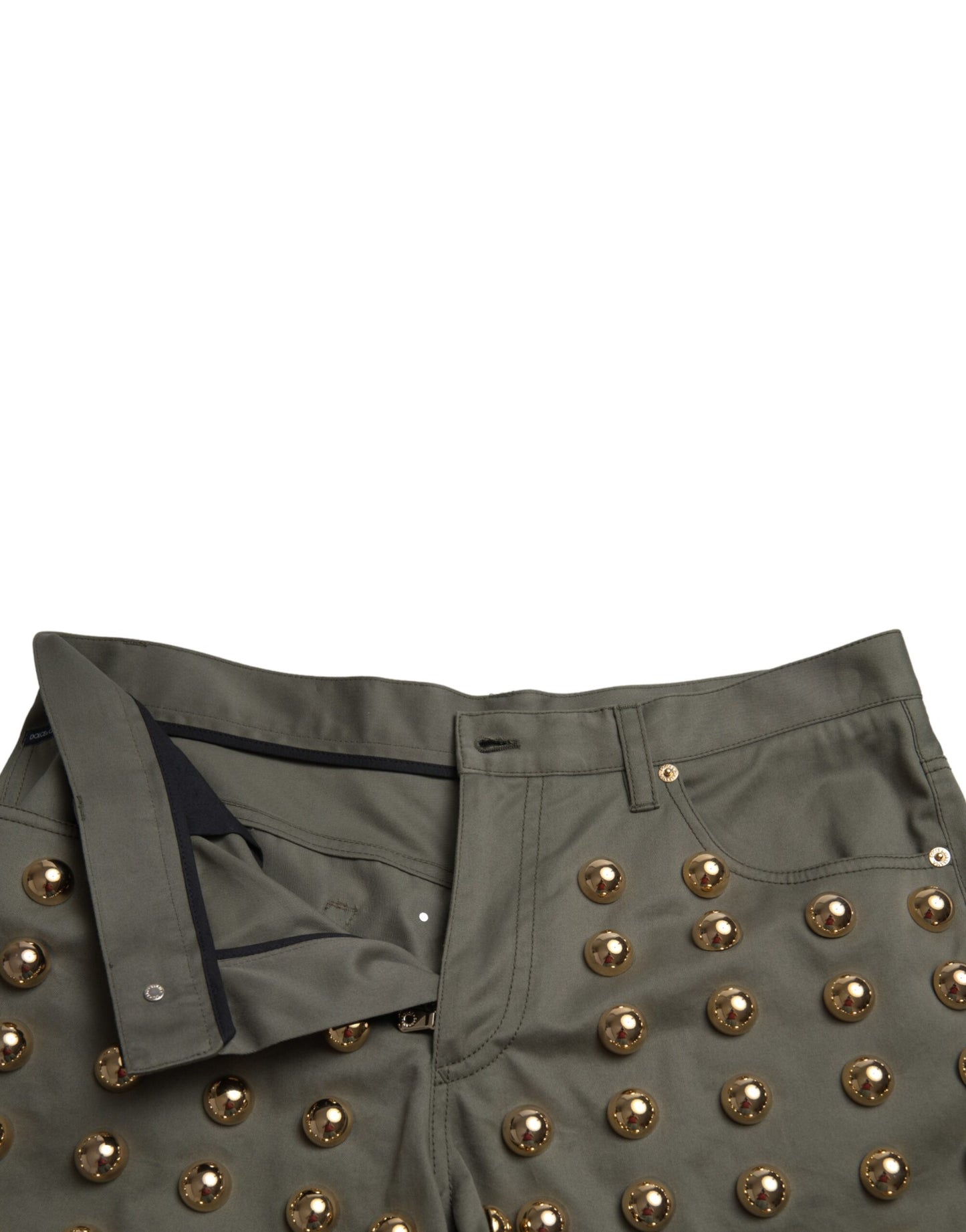 Dolce &amp; Gabbana Green Embellished Cotton High Waist Hot Pants Shorts