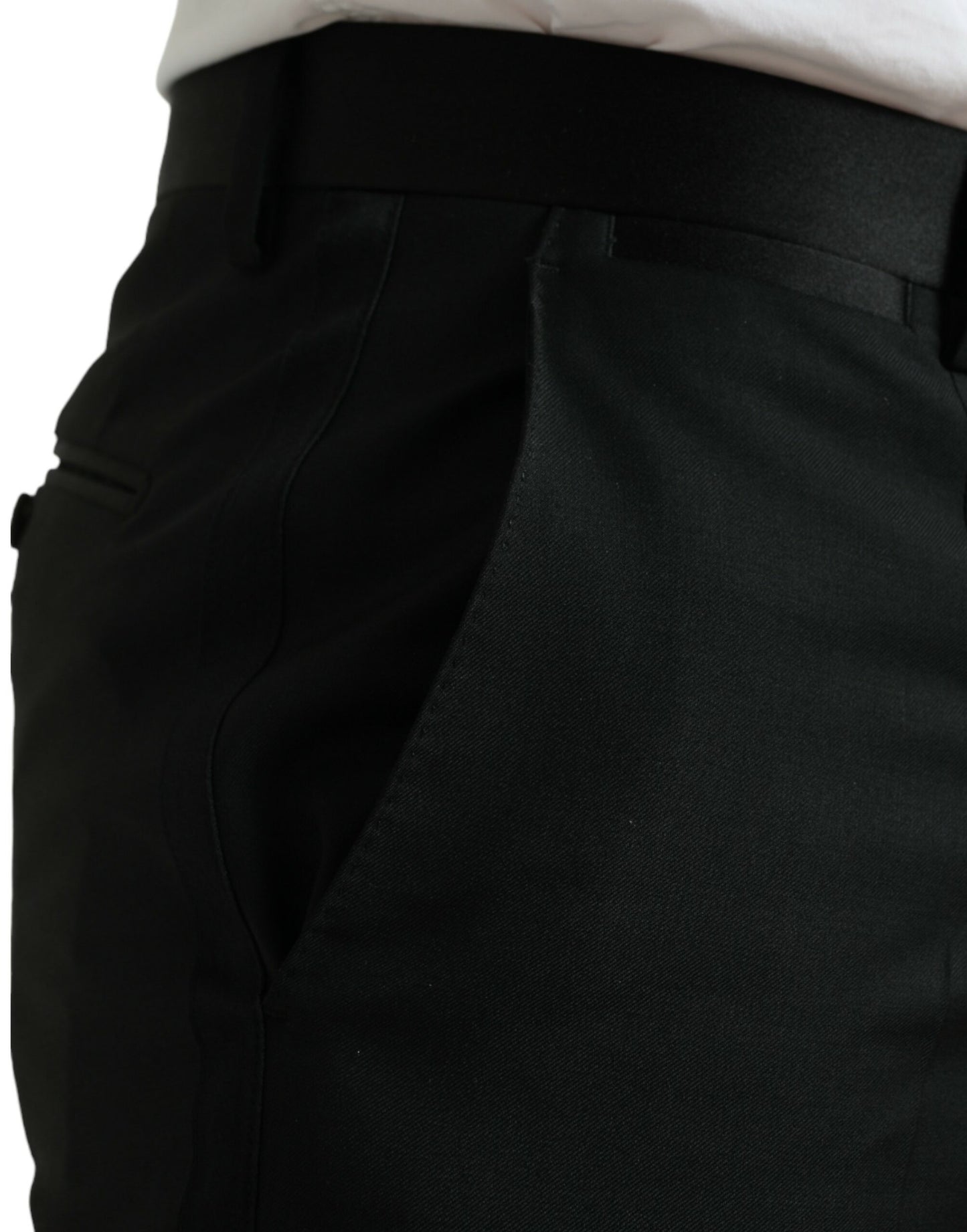 Dolce &amp; Gabbana Black Wool Slim Fit Formal Trouser Dress Pants