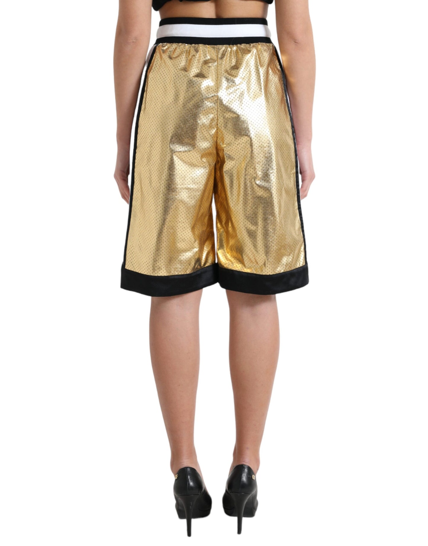 Dolce &amp; Gabbana Gold Polyester Perforated High Waist Shorts