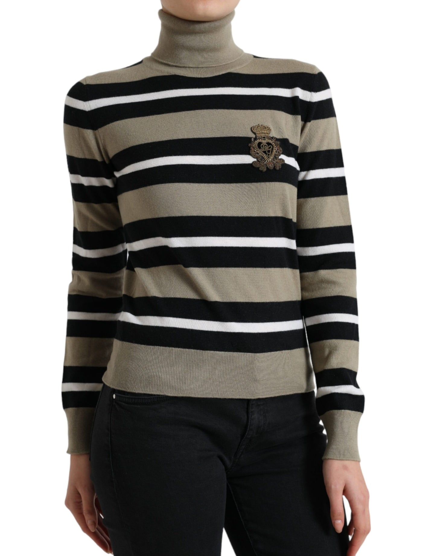 Dolce &amp; Gabbana Multicolor Stripes Logo Turtle Neck Pullover Sweater