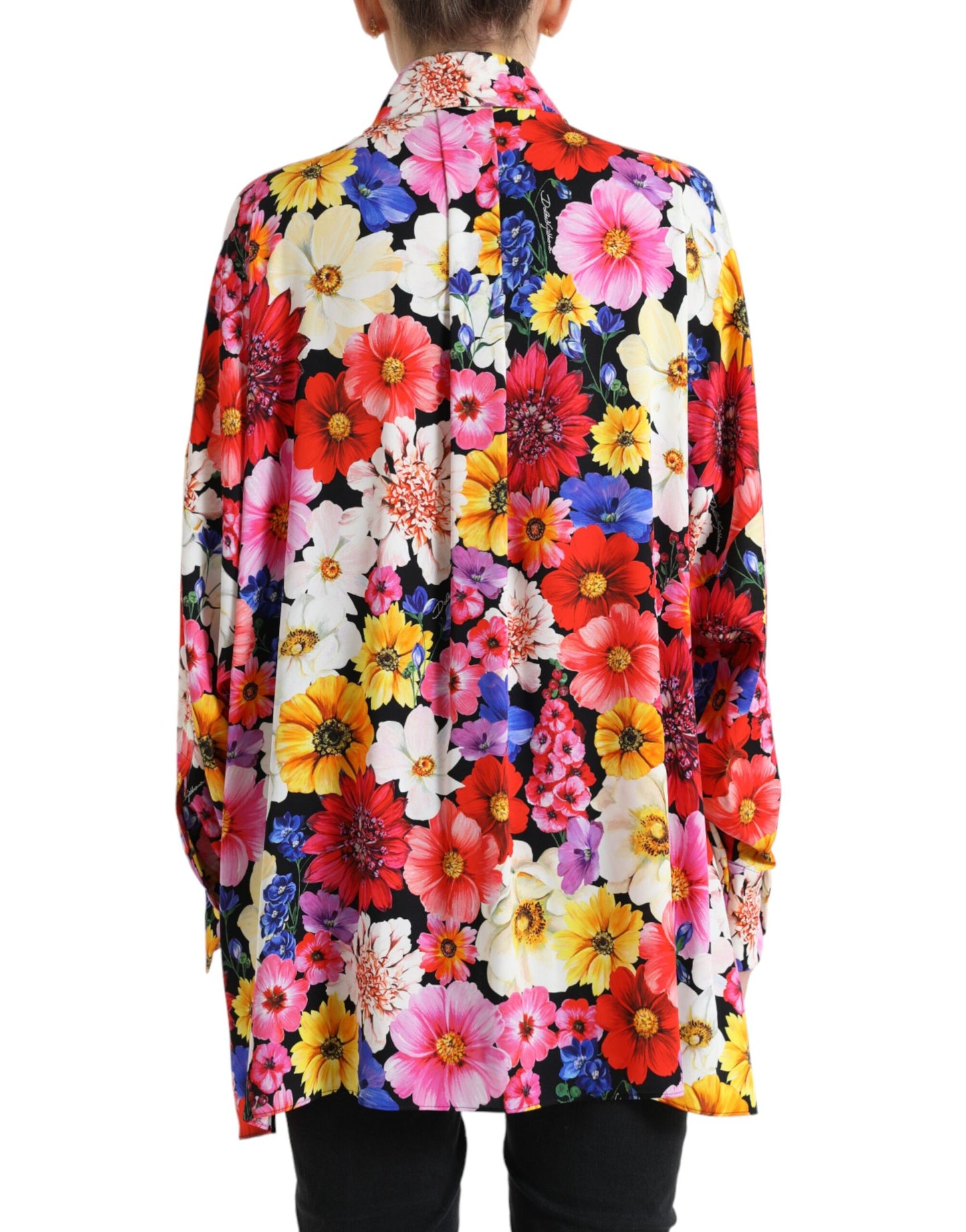 Dolce &amp; Gabbana Multicolor Floral Ascot Collared Blouse Top