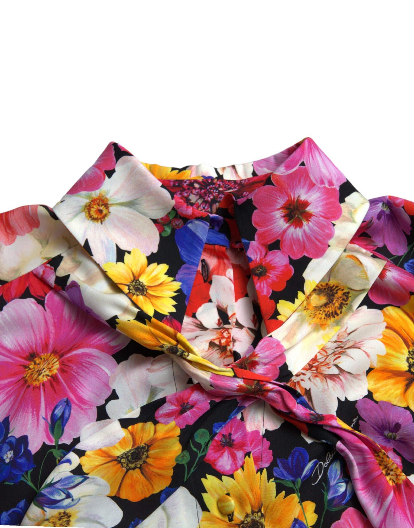 Dolce &amp; Gabbana Multicolor Floral Ascot Collared Blouse Top