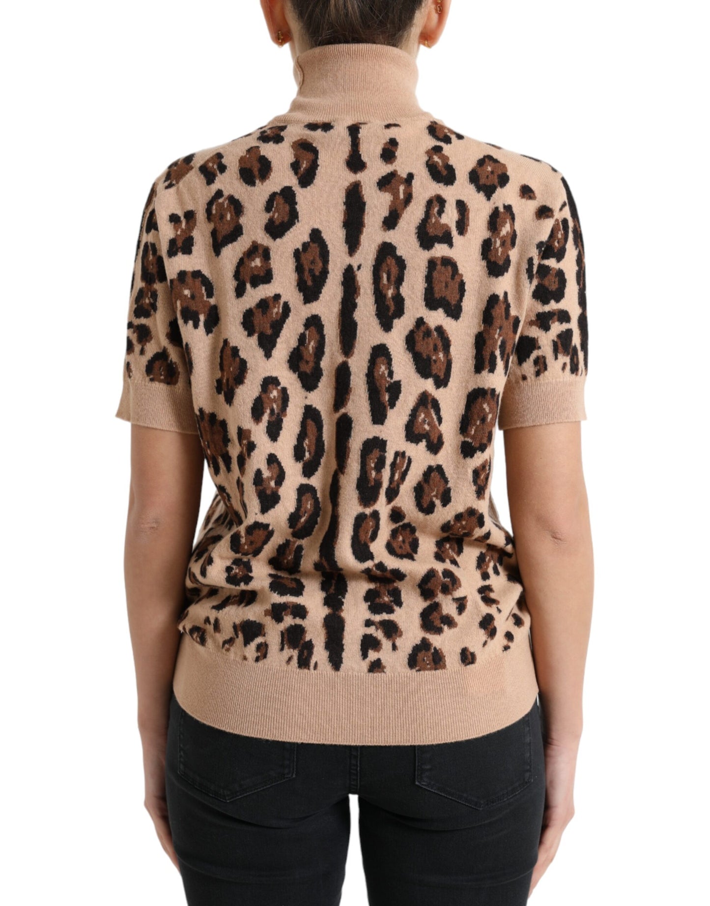 Dolce &amp; Gabbana Beige Leopard Print Wool Turtleneck Top