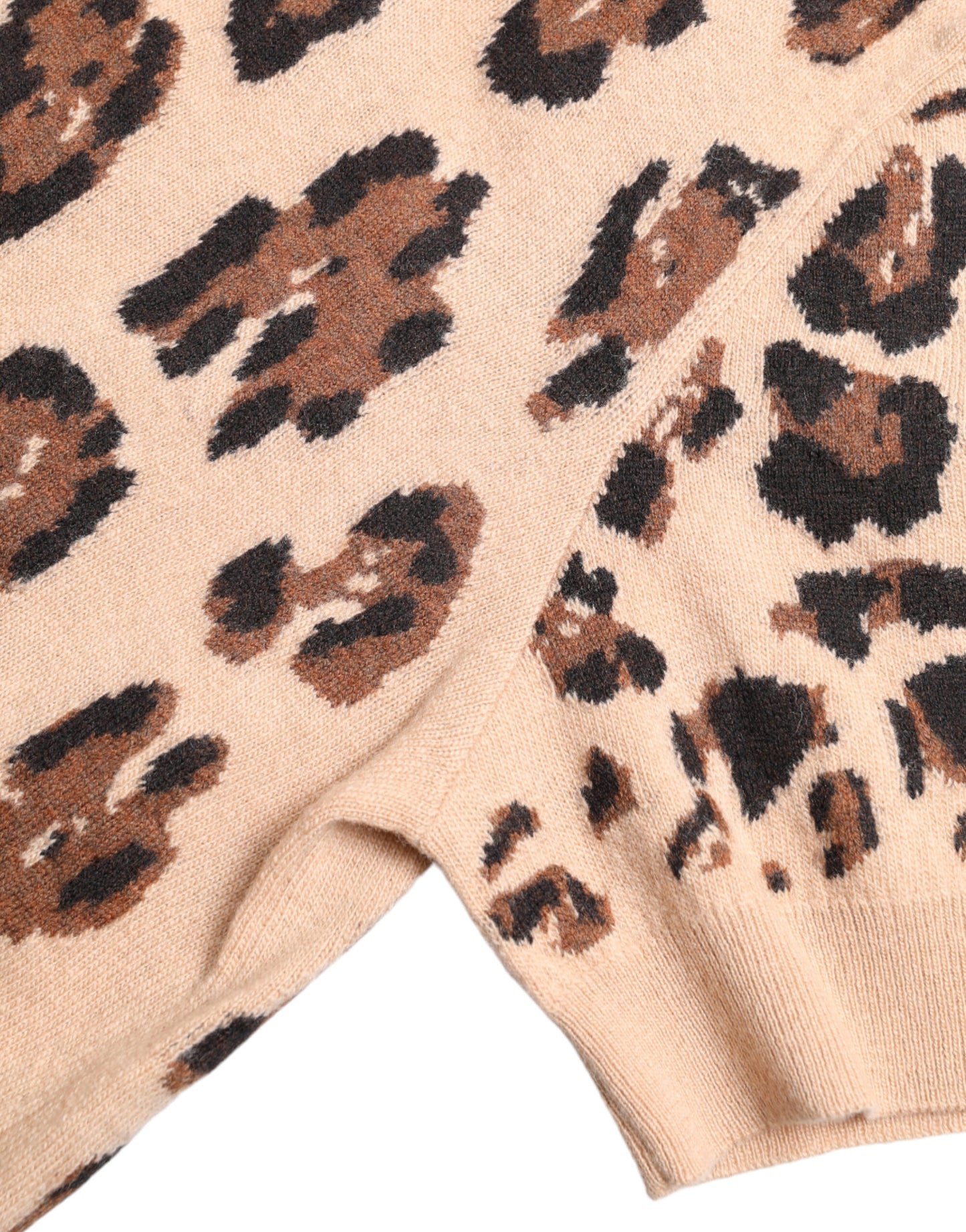 Dolce &amp; Gabbana Beige Leopard Print Wool Turtleneck Top