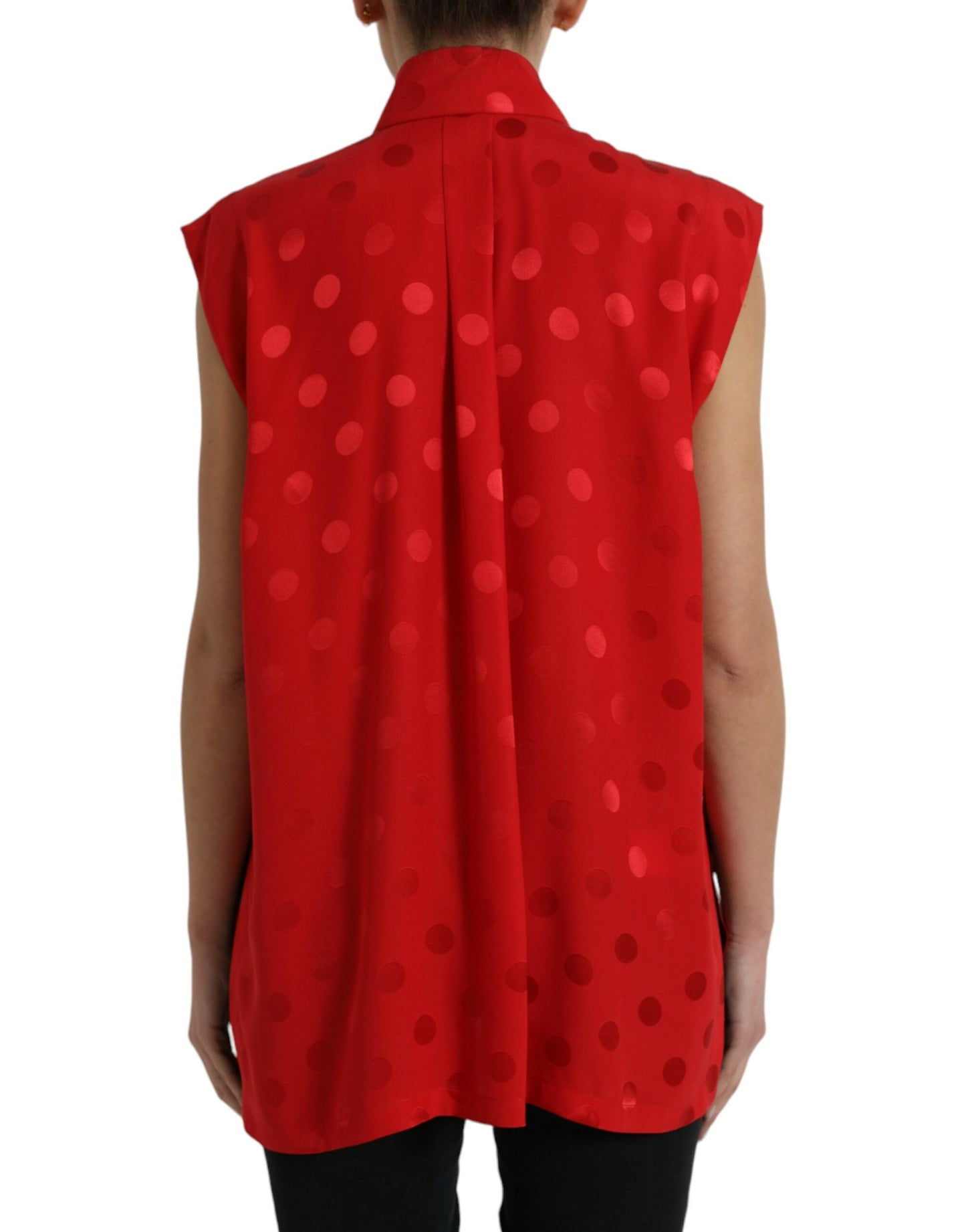 Dolce &amp; Gabbana Red Polka Dot Sleeveless Collared Blouse Top