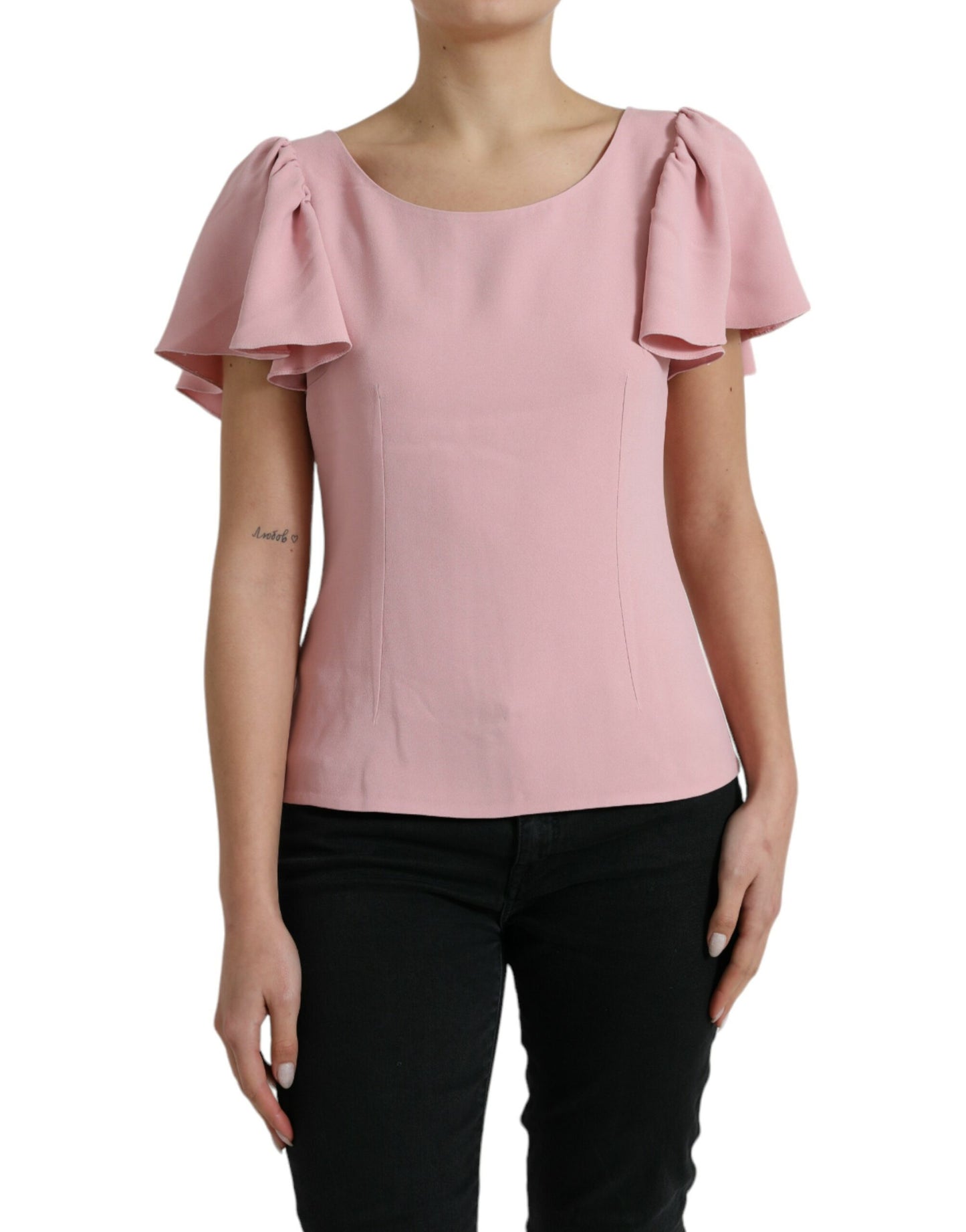 Dolce &amp; Gabbana Pink Short Sleeves Round Neck Blouse Top