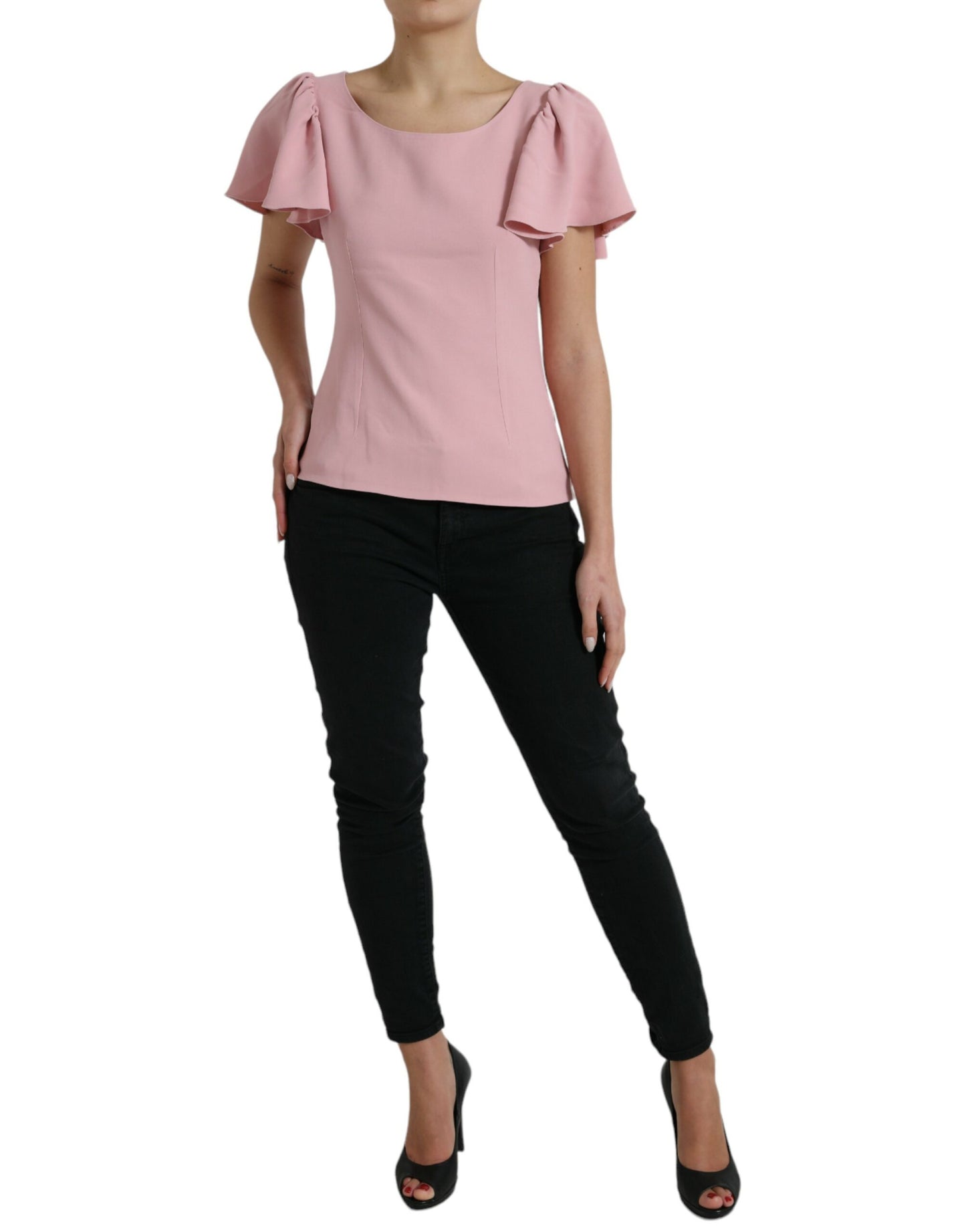 Dolce &amp; Gabbana Pink Short Sleeves Round Neck Blouse Top