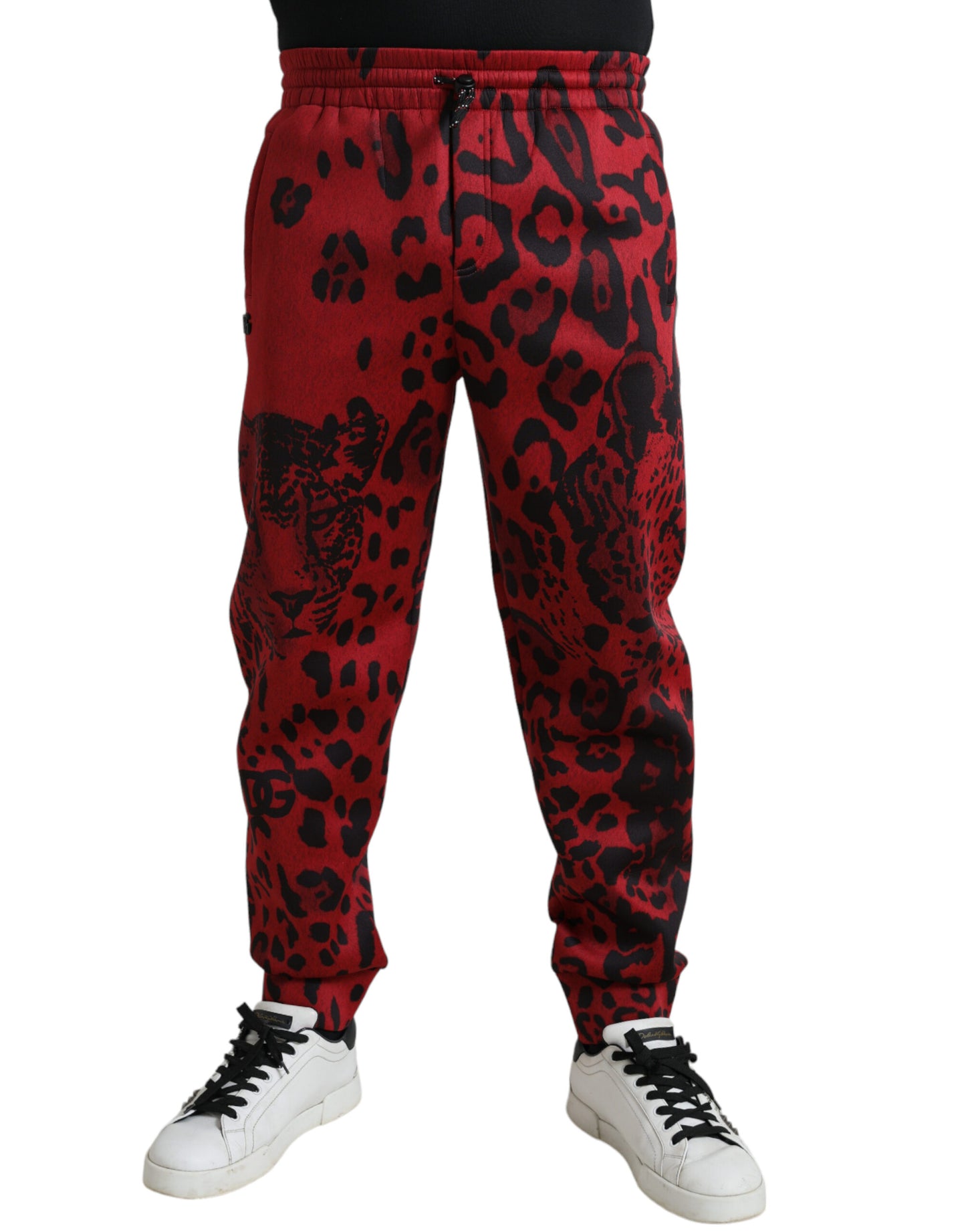 Dolce &amp; Gabbana Red Black Leopard Stretch Jogger Pants