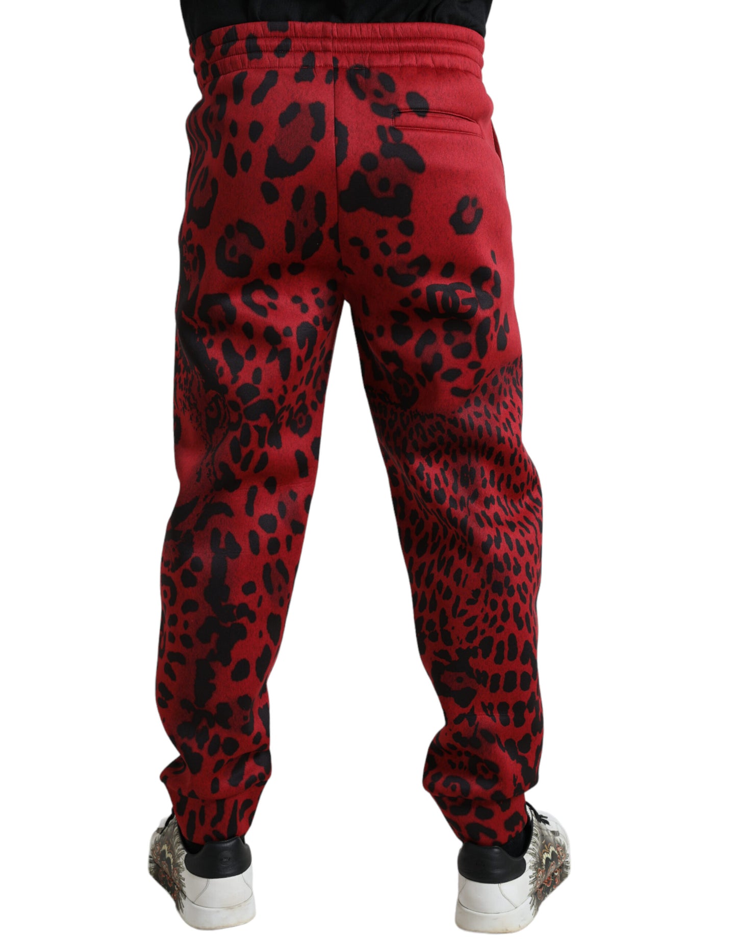 Dolce &amp; Gabbana Red Black Leopard Stretch Jogger Pants