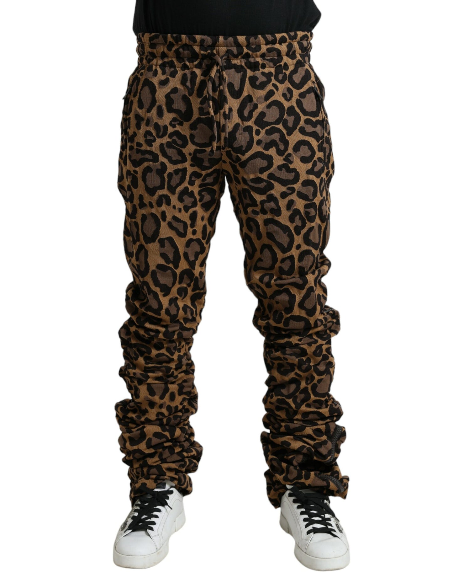 Dolce &amp; Gabbana Brown Leopard Jacquard Jogger Pants