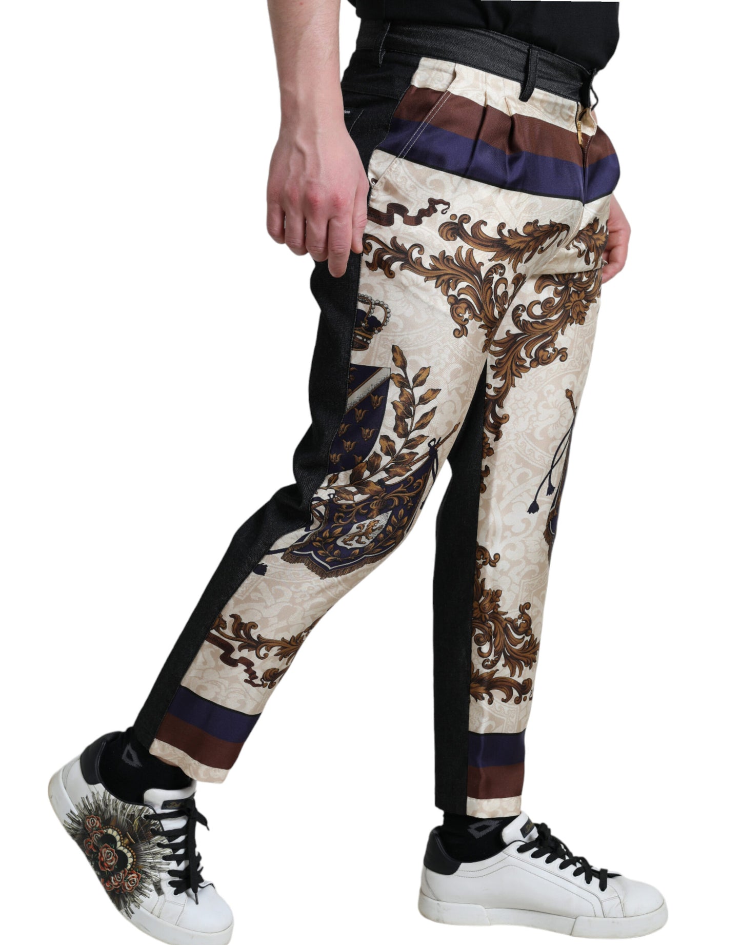 Dolce &amp; Gabbana Multicolor Heraldic Skinny Men Pants