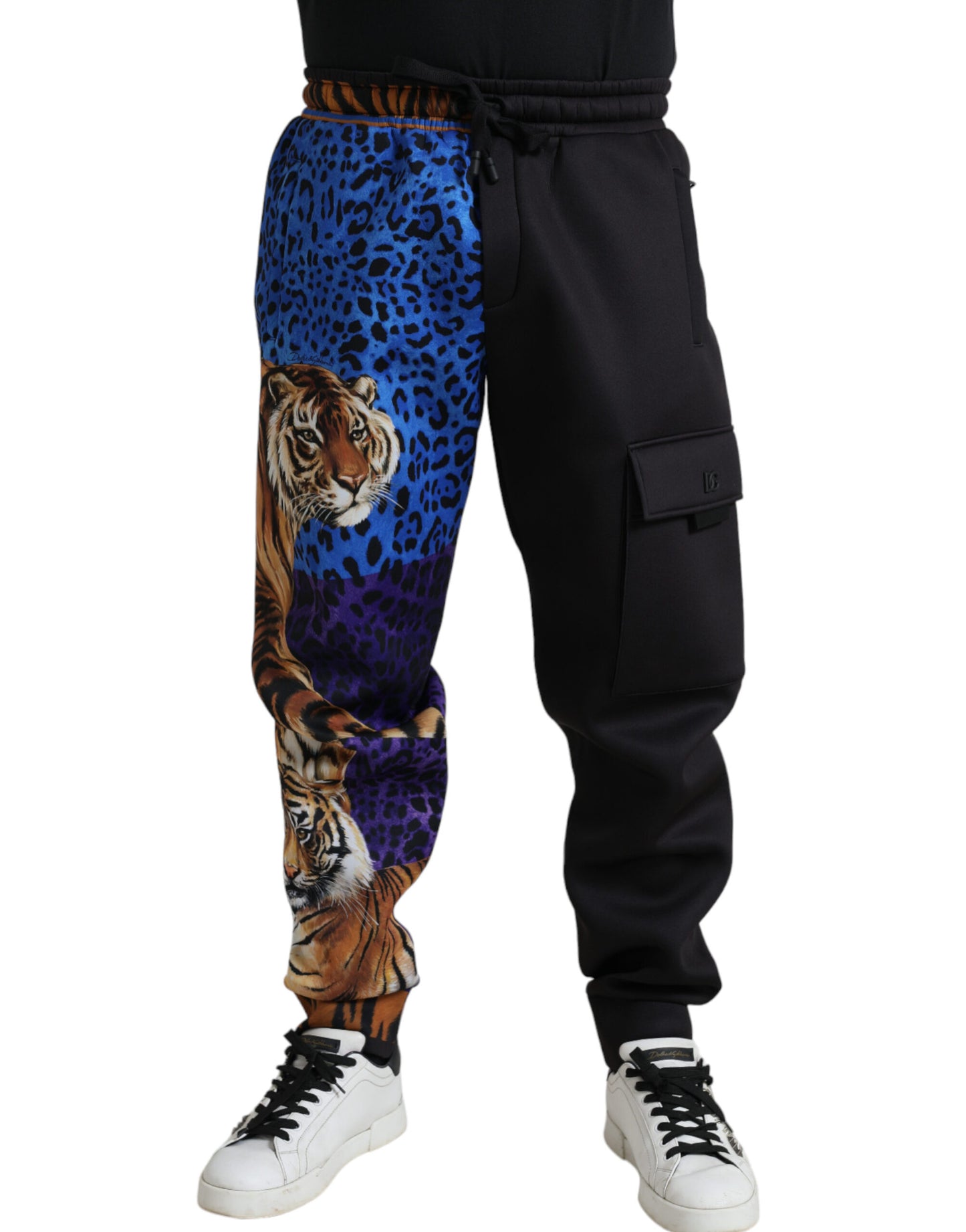 Dolce &amp; Gabbana Black Tiger Print Cargo Jogger Pants