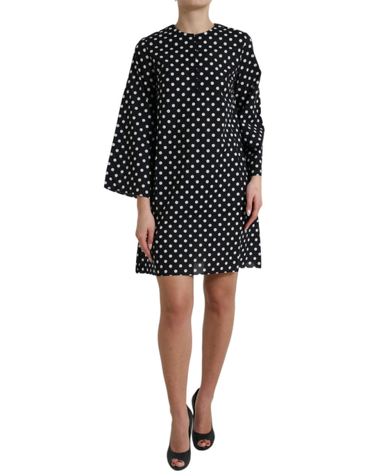 Dolce &amp; Gabbana Black White Polka Dot Nylon Shift Mini Dress