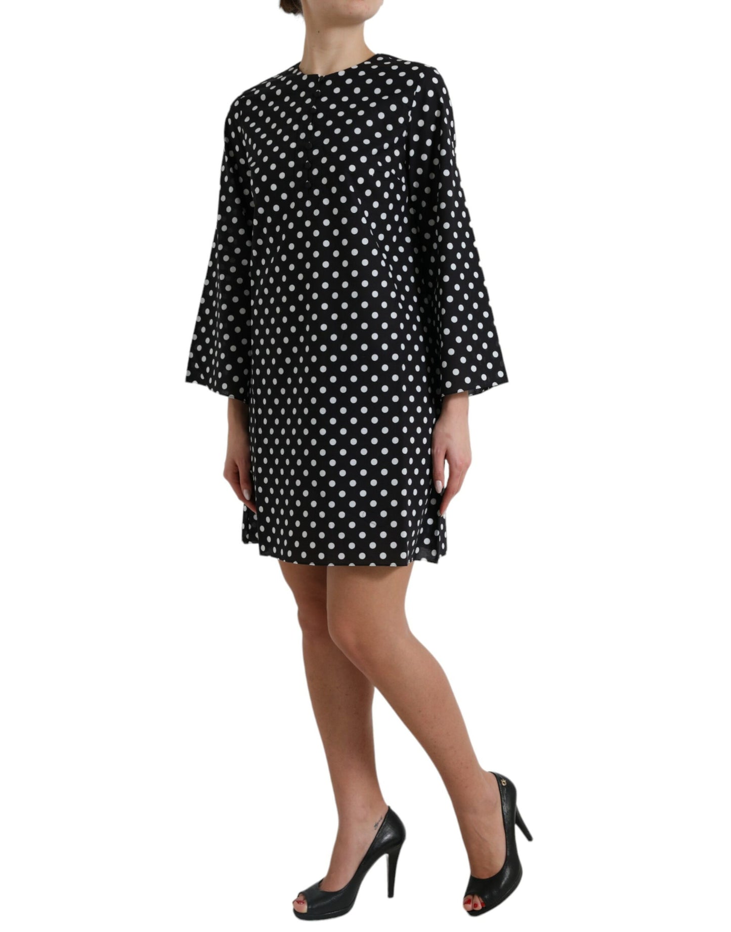 Dolce &amp; Gabbana Black White Polka Dot Nylon Shift Mini Dress