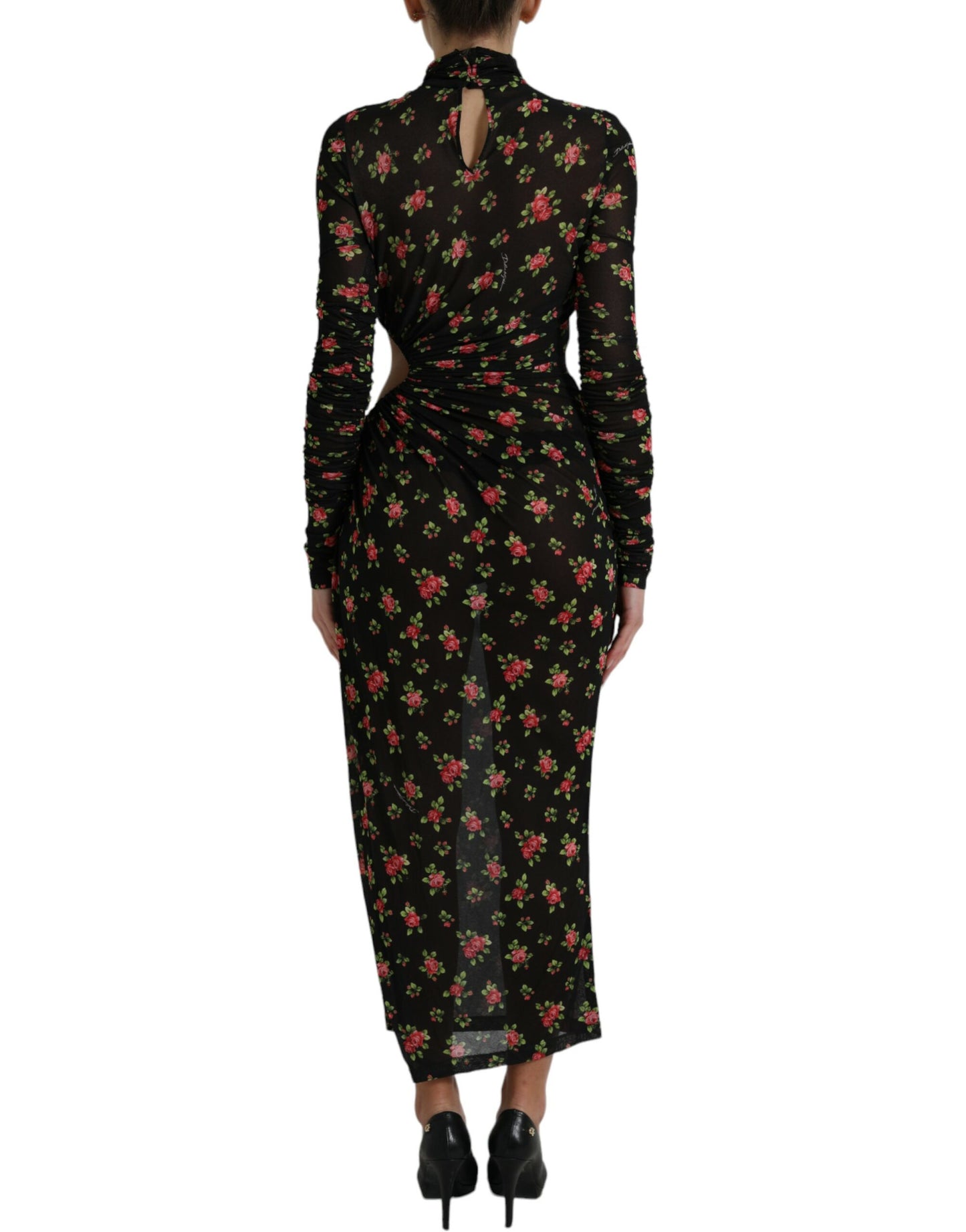 Dolce &amp; Gabbana Black Floral Cut Out Sheath Long Maxi Dress