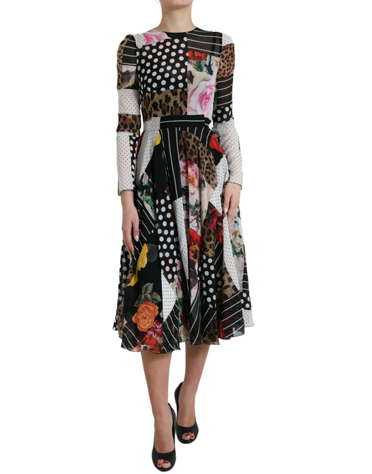 Dolce & Gabbana Elegant Patchwork Silk Midi A-Line Dress