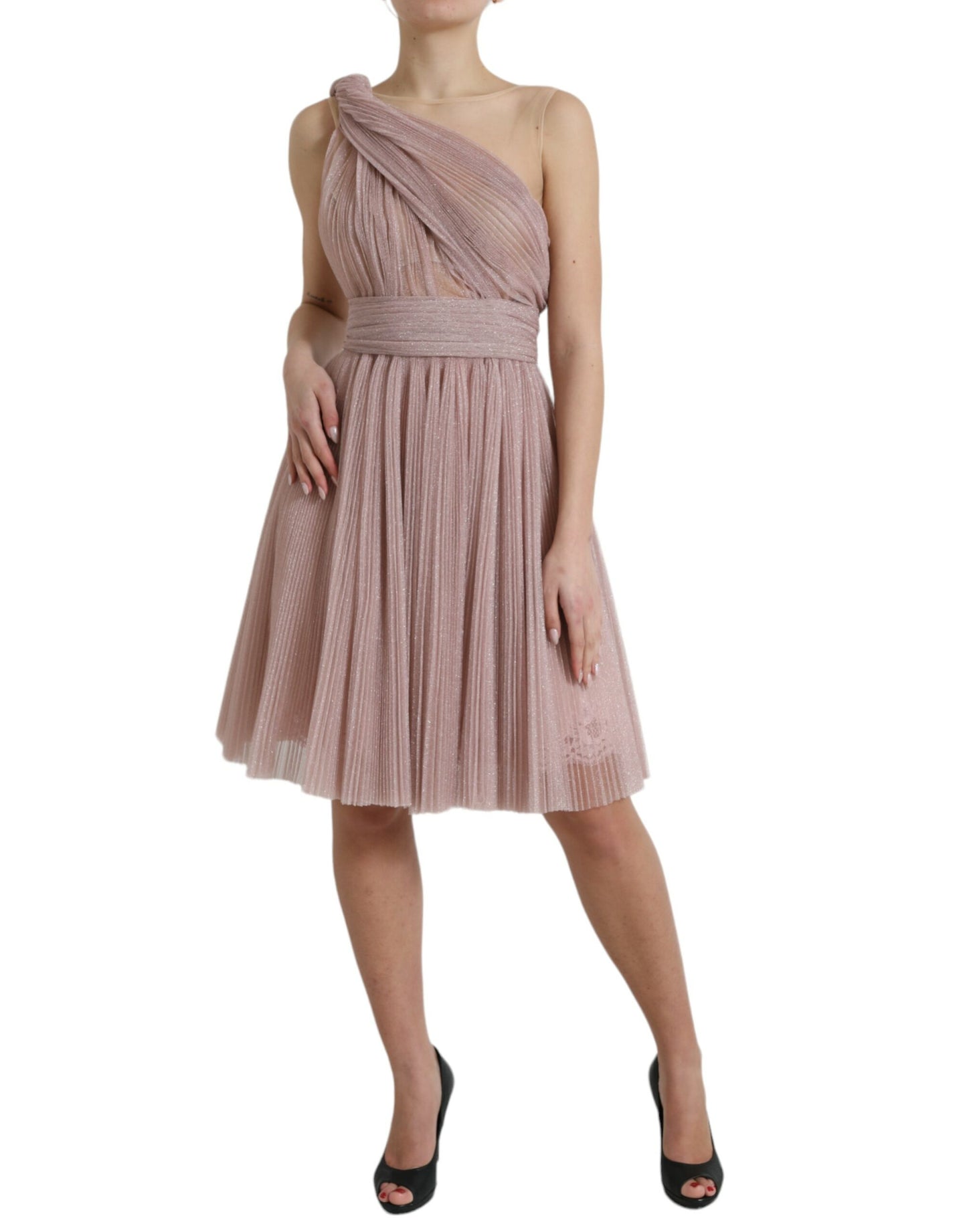 Dolce &amp; Gabbana Elegantes asymmetrisches rosa Tüllkleid