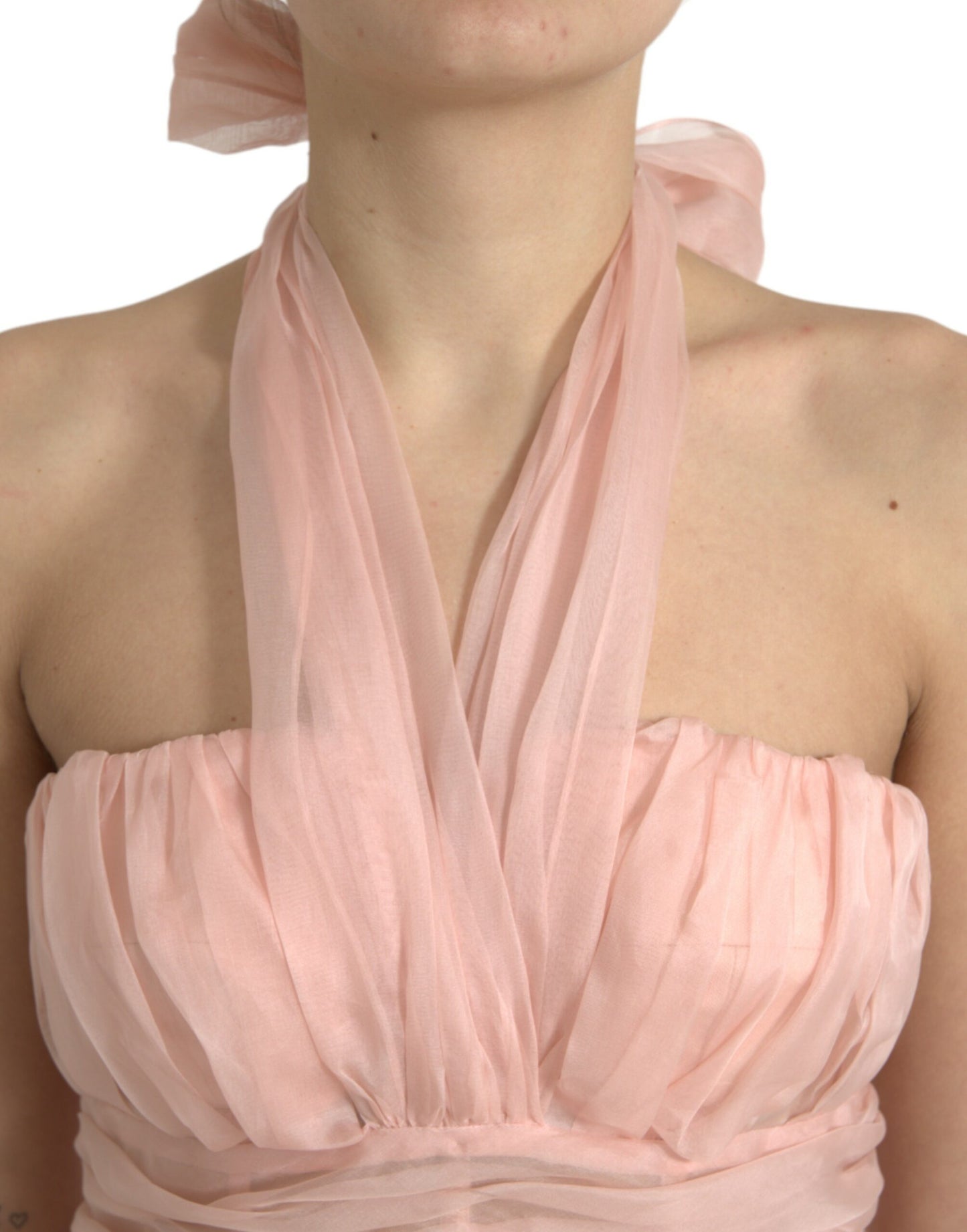 Dolce &amp; Gabbana Pink Silk Chiffon Halter A-line Pleated Midi Dress