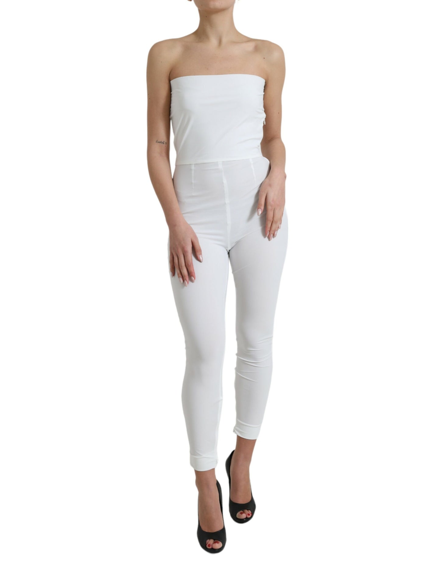 Dolce &amp; Gabbana White Nylon Strapless Bodycon Jumpsuit Dress