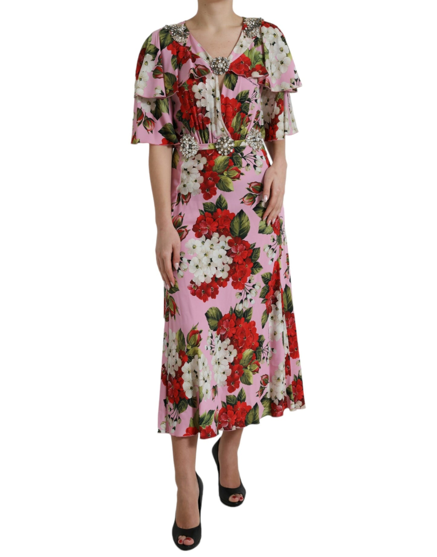 Dolce &amp; Gabbana Multicolor Floral Crystal Embellished A-line Dress