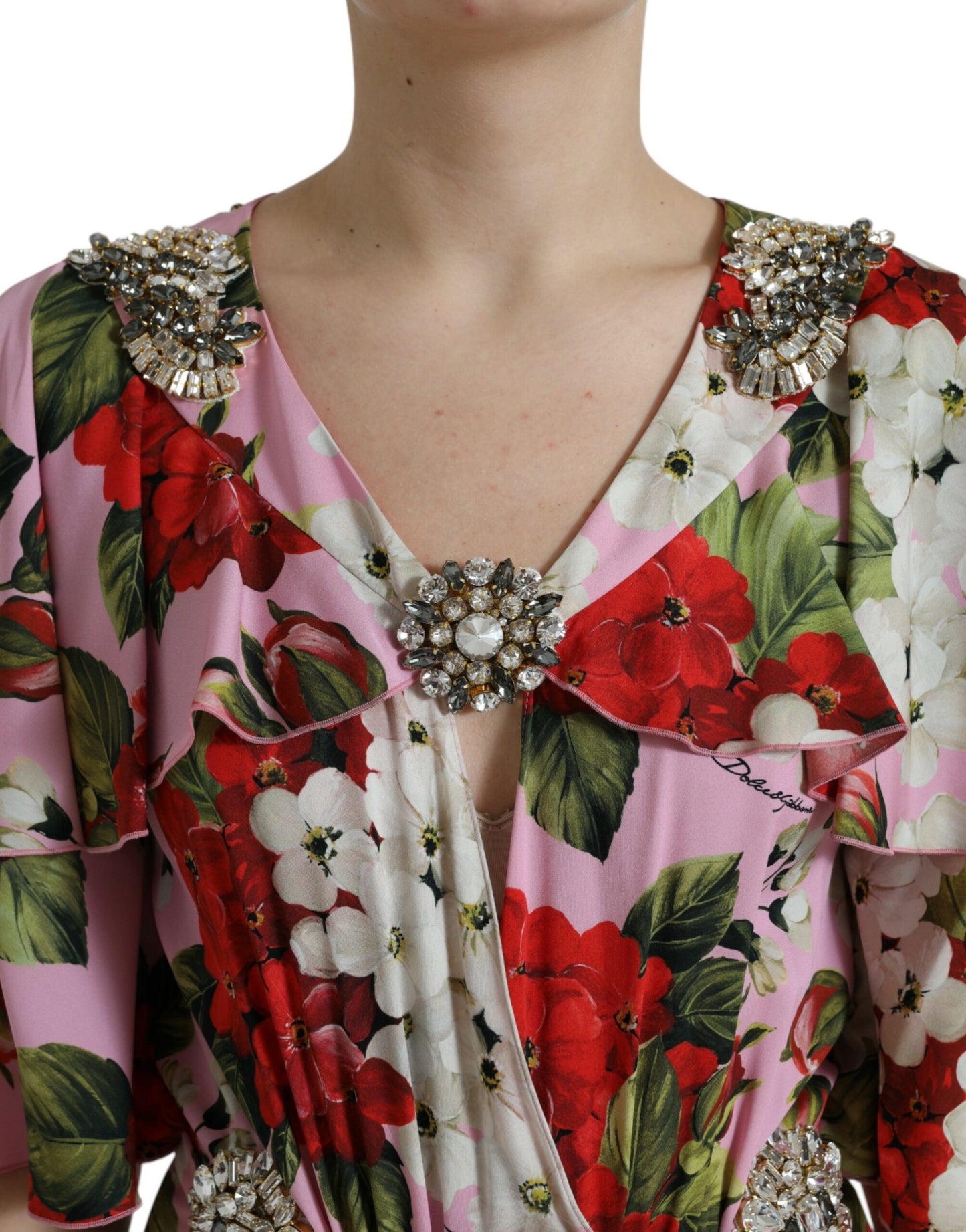 Dolce &amp; Gabbana Multicolor Floral Crystal Embellished A-line Dress