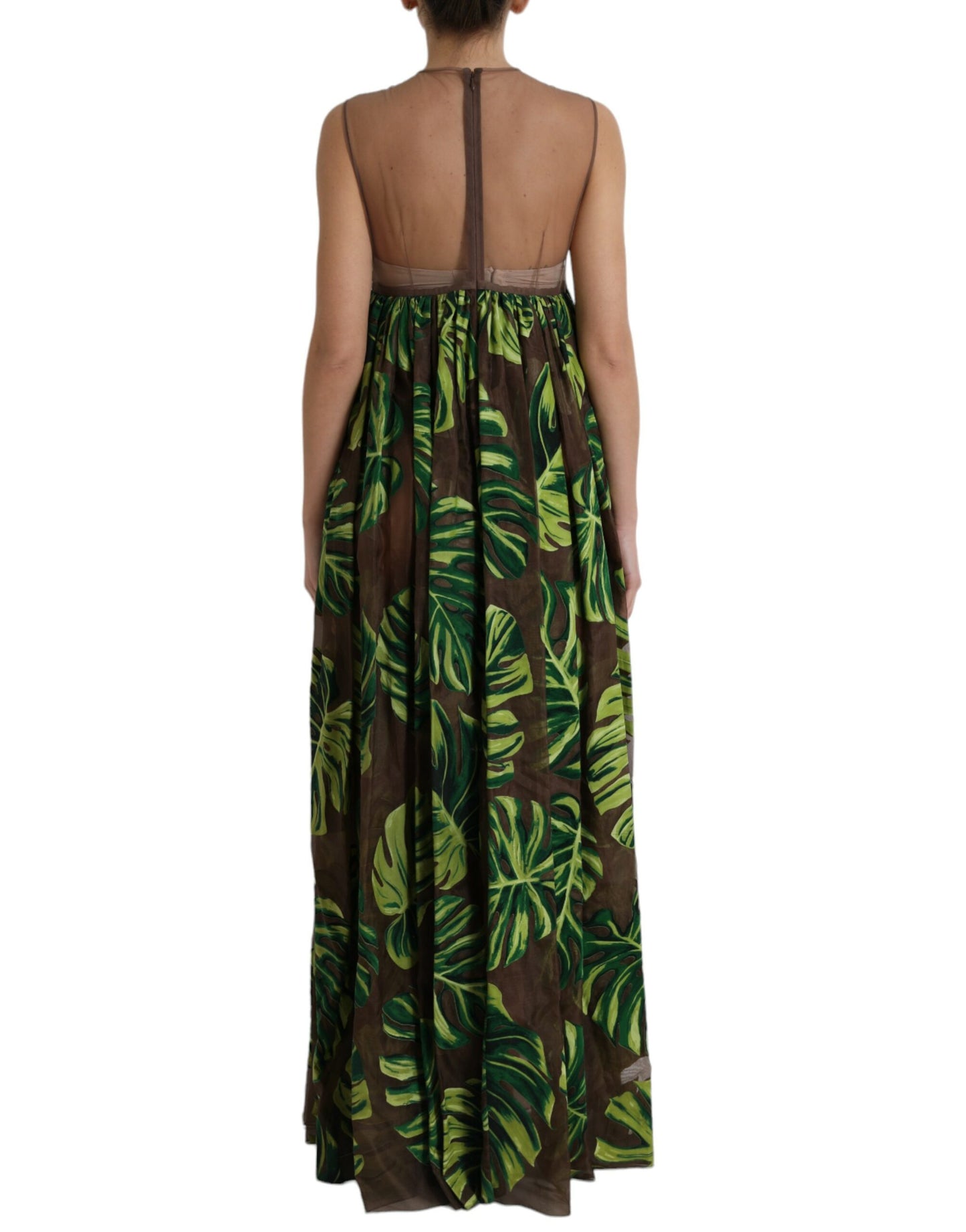 Dolce &amp; Gabbana Green Banana Leaf Sleeveless Long Maxi Dress